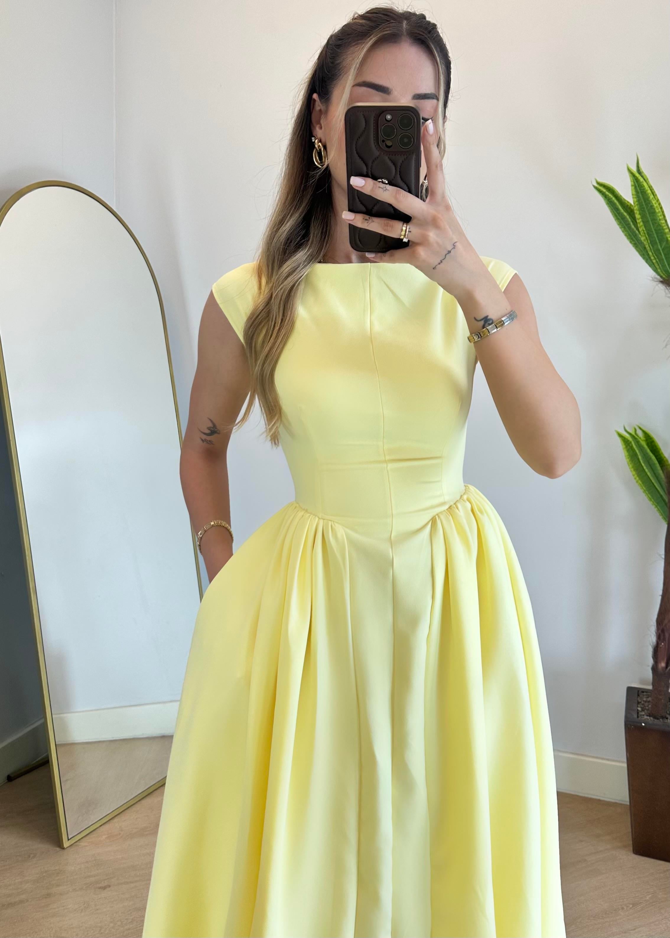 Sarah Sarı Bel Detay Elbise
