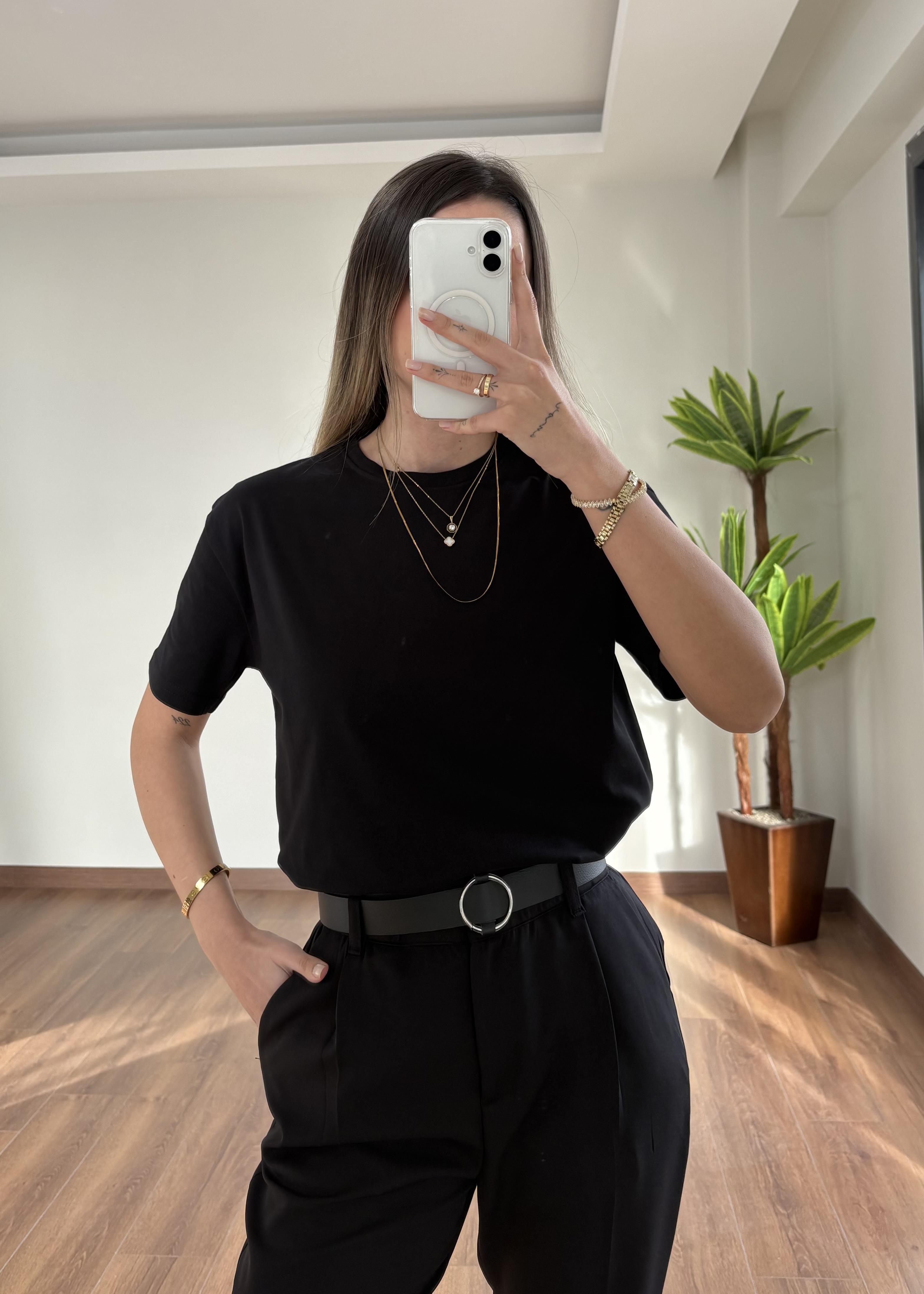 Siyah Pamuklu Basic Tshirt