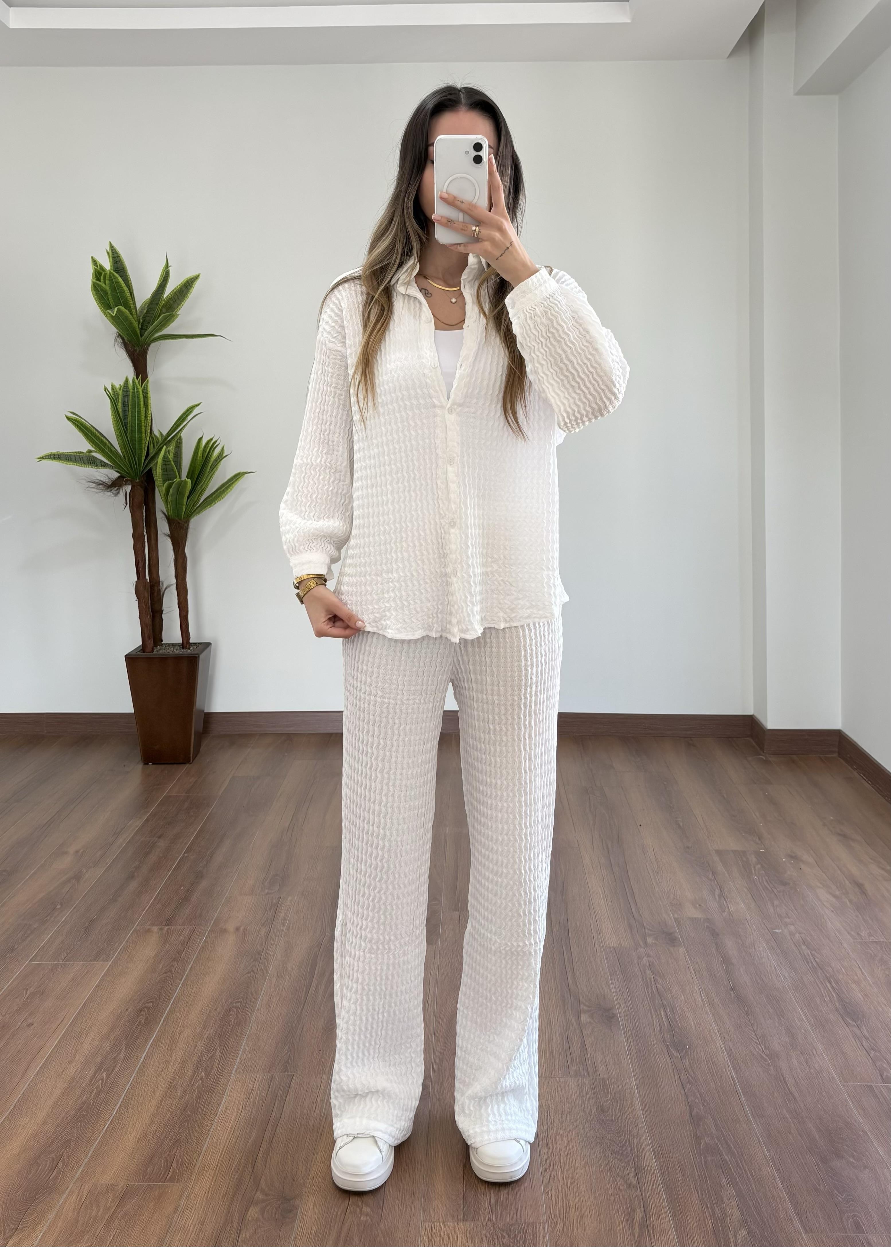 Waffle Kumaş Beyaz Takım