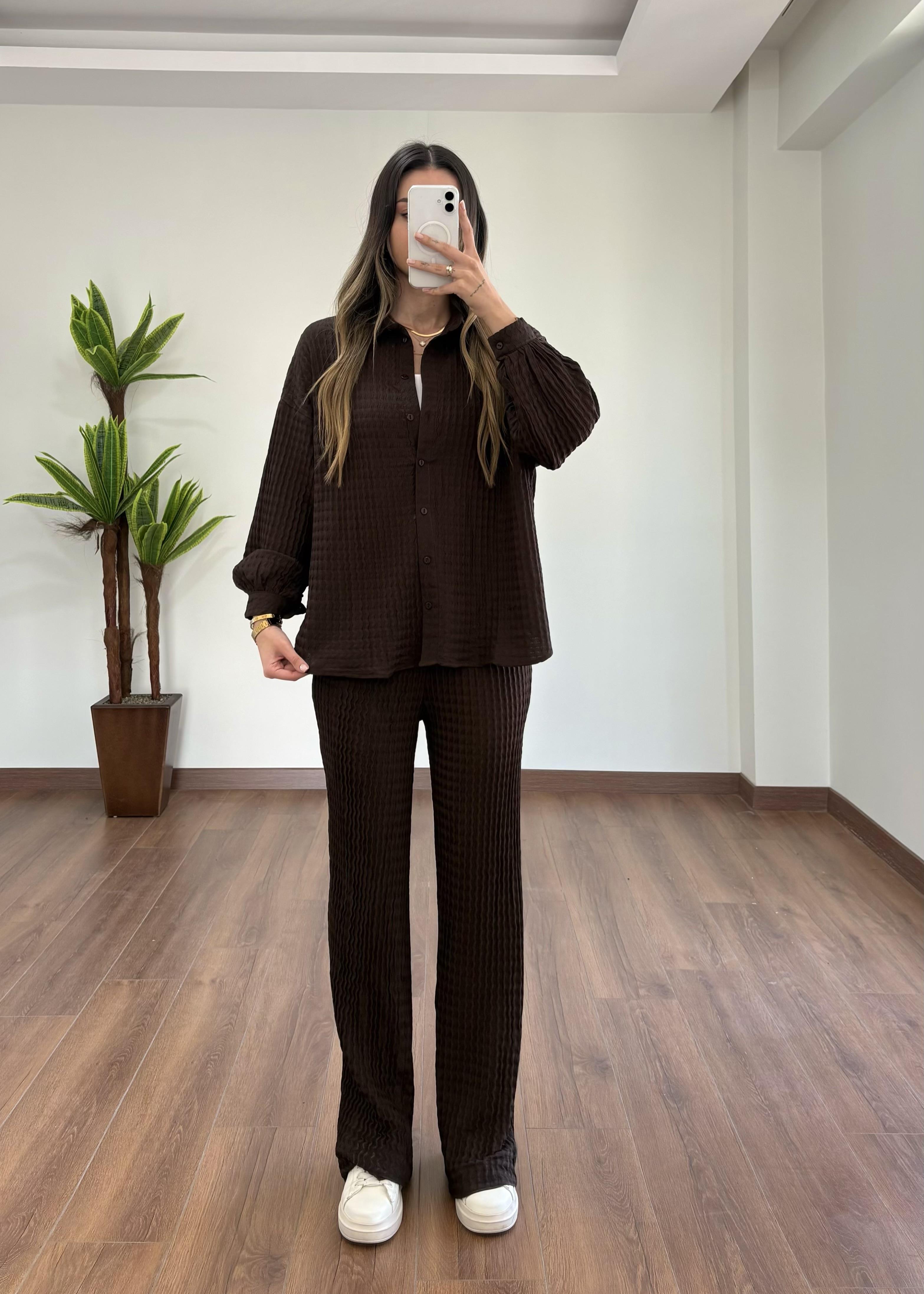 Waffle Kumaş Kahverengi Takım