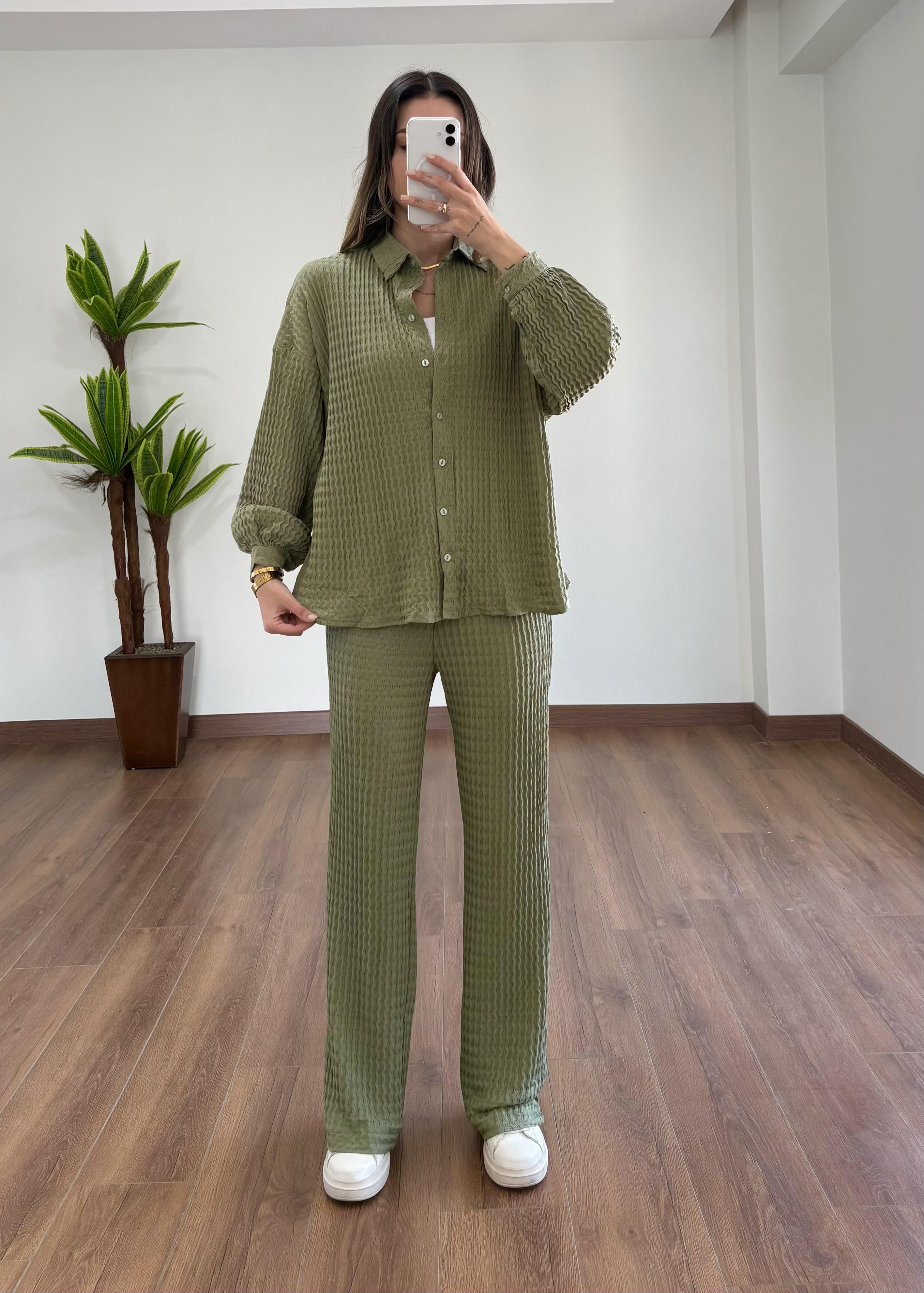 Waffle Kumaş Yeşil Takım