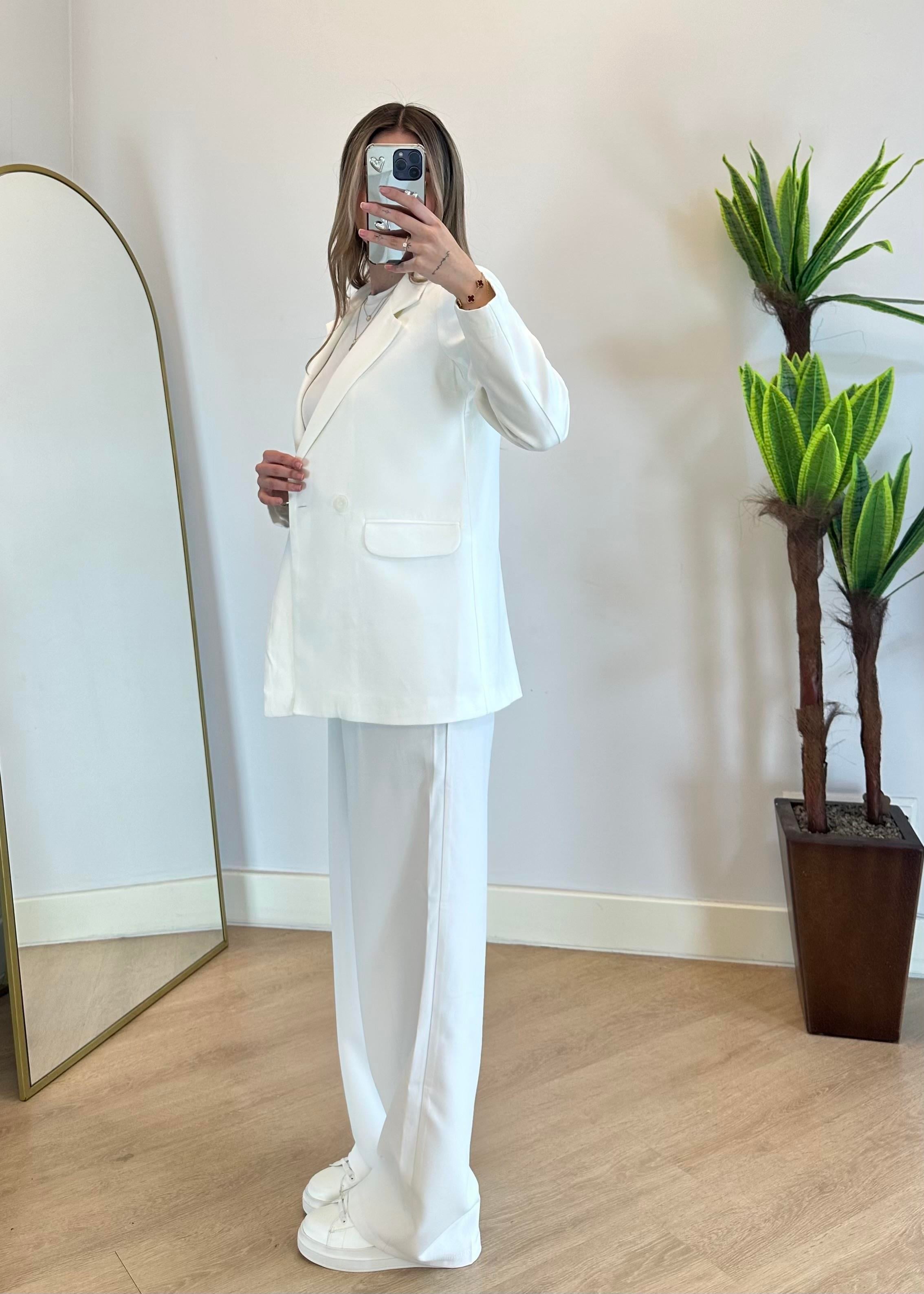 Wany Beyaz Oversize Blazer Ceket Takım