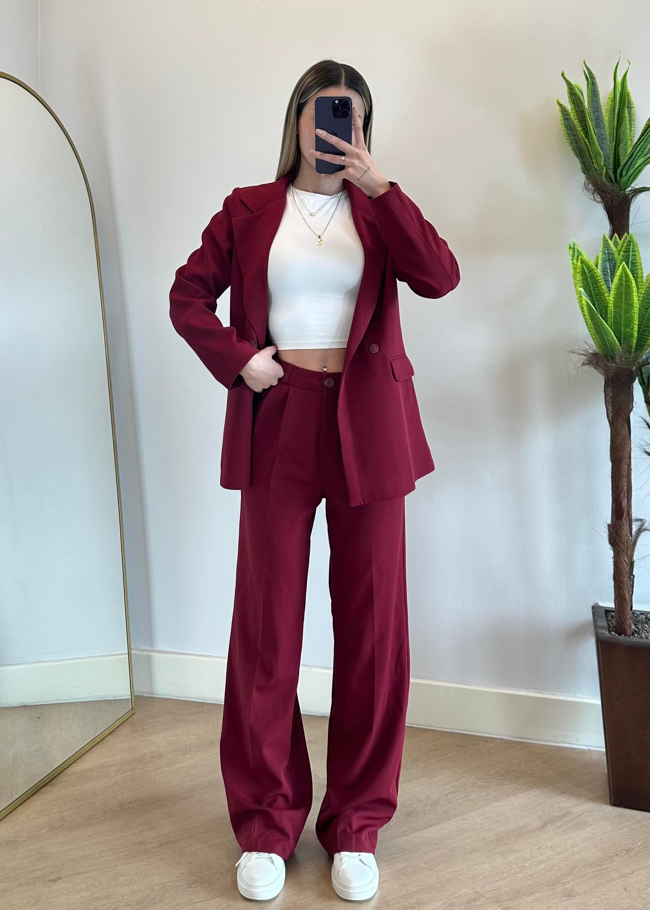 Wany Bordo Oversize Blazer Ceket