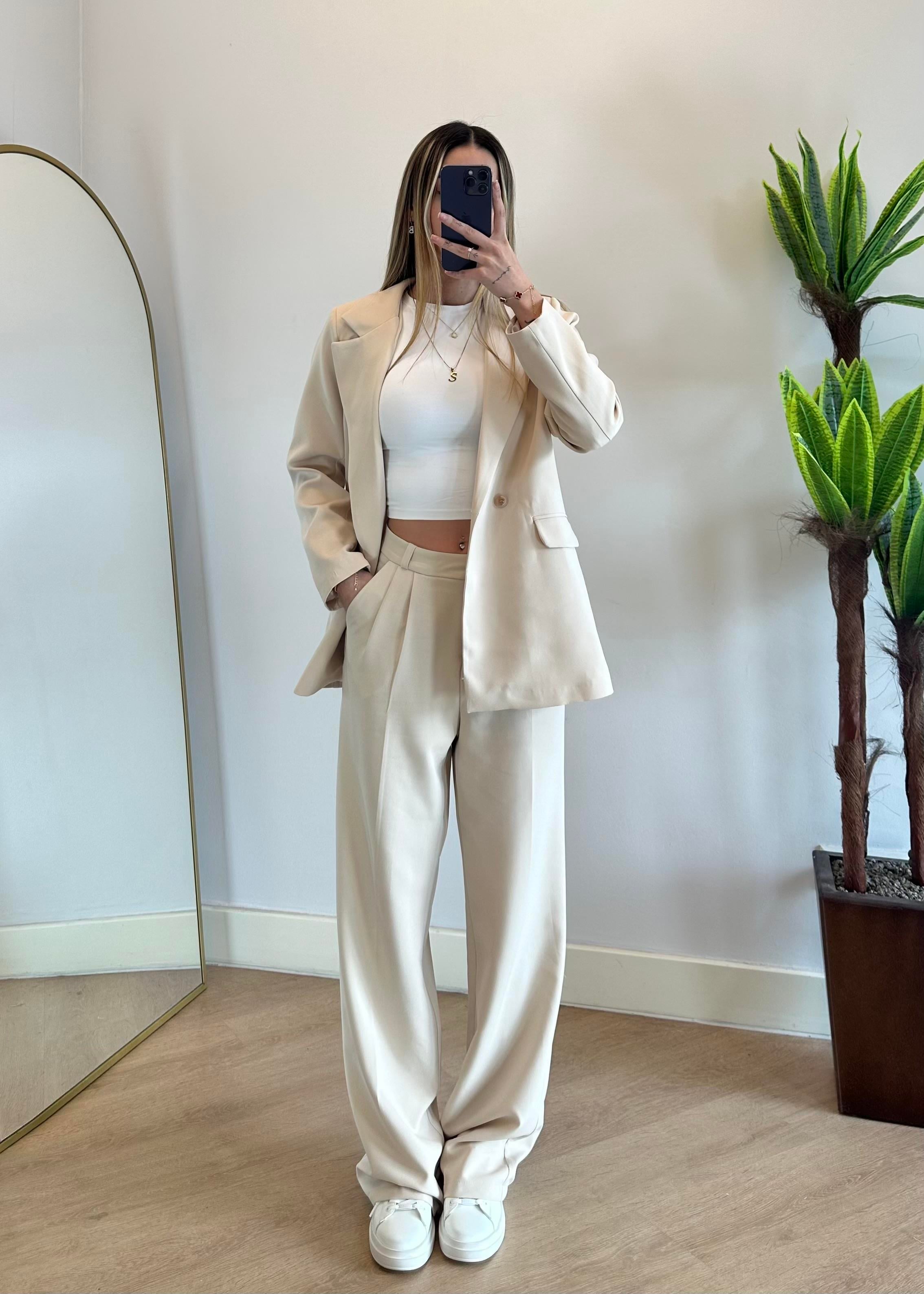 Wany Krem Oversize Blazer Ceket