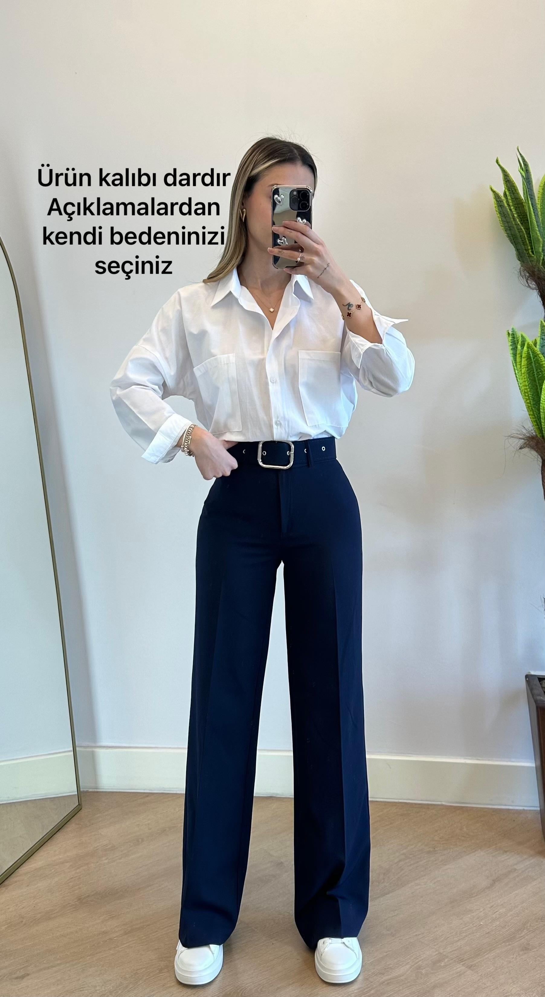 West Lacivert Kemerli Pantolon