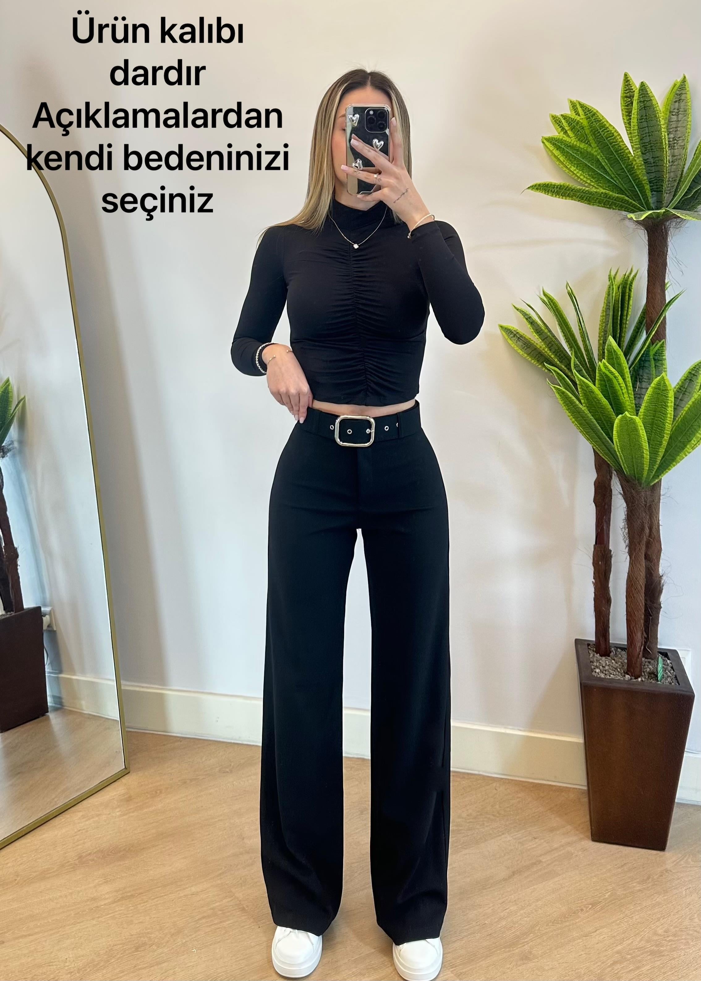 West Siyah Kemerli Pantolon