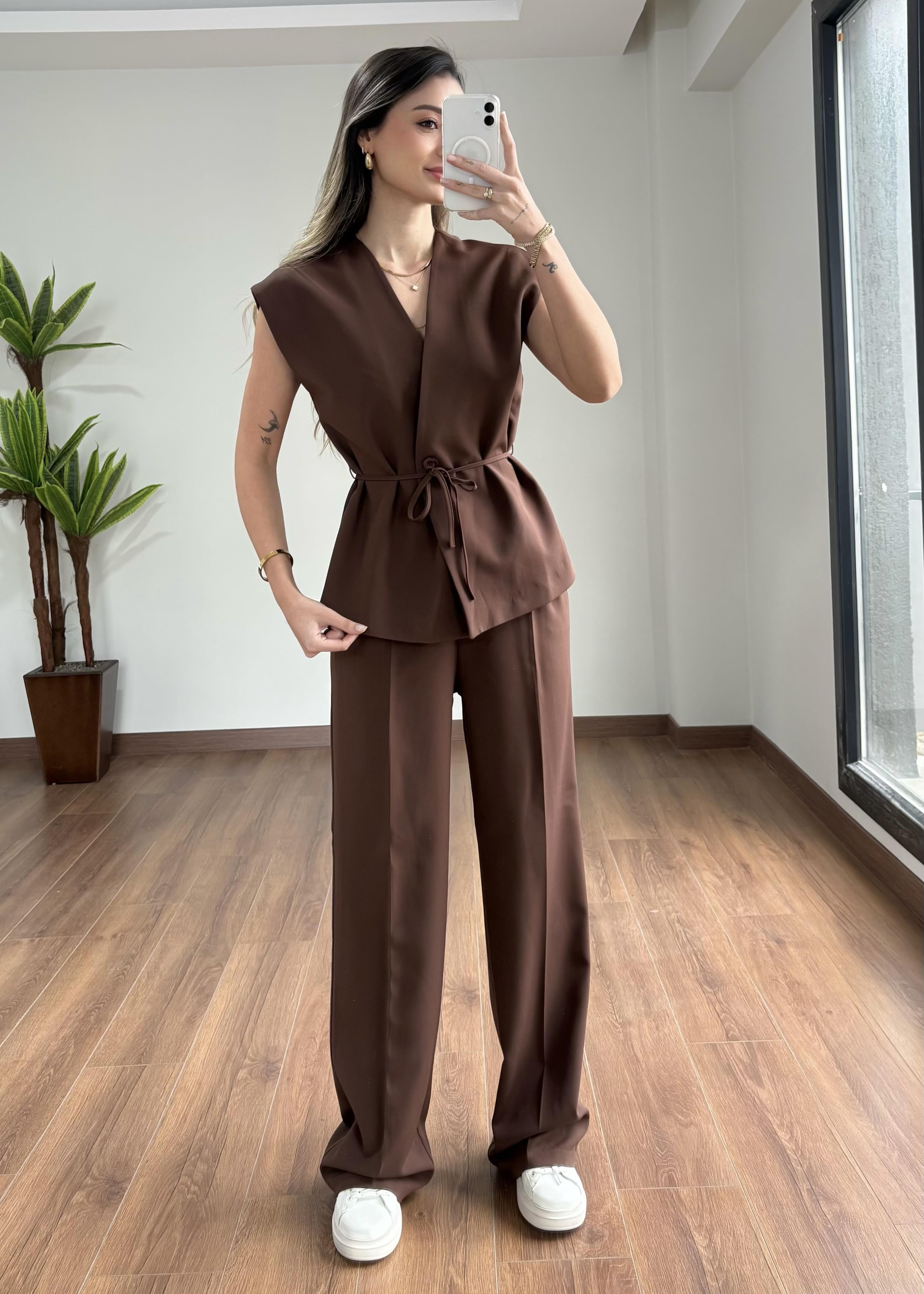 Winda Kahverengi Yelek Takım