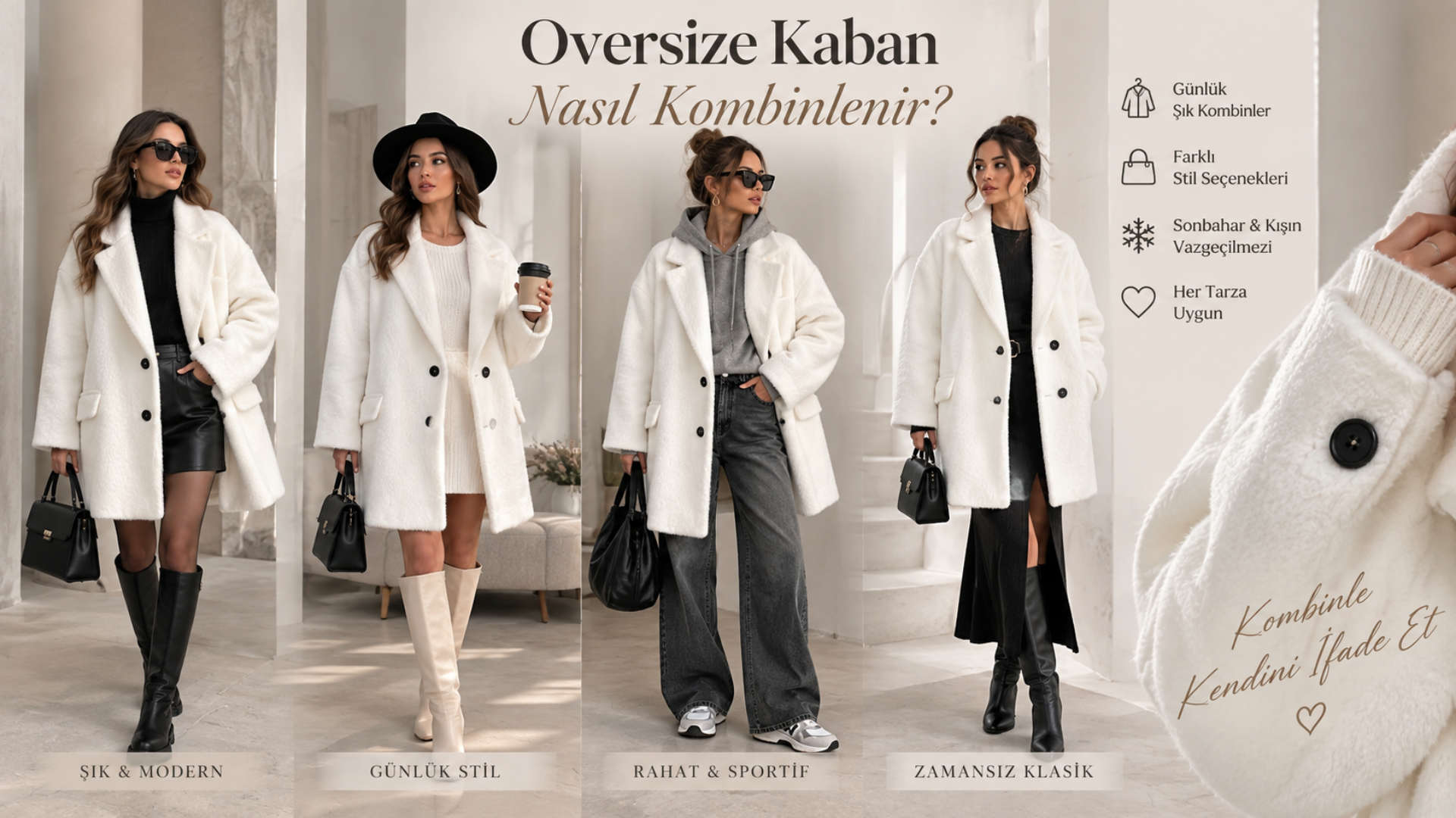 Oversize kadın kaban kombini