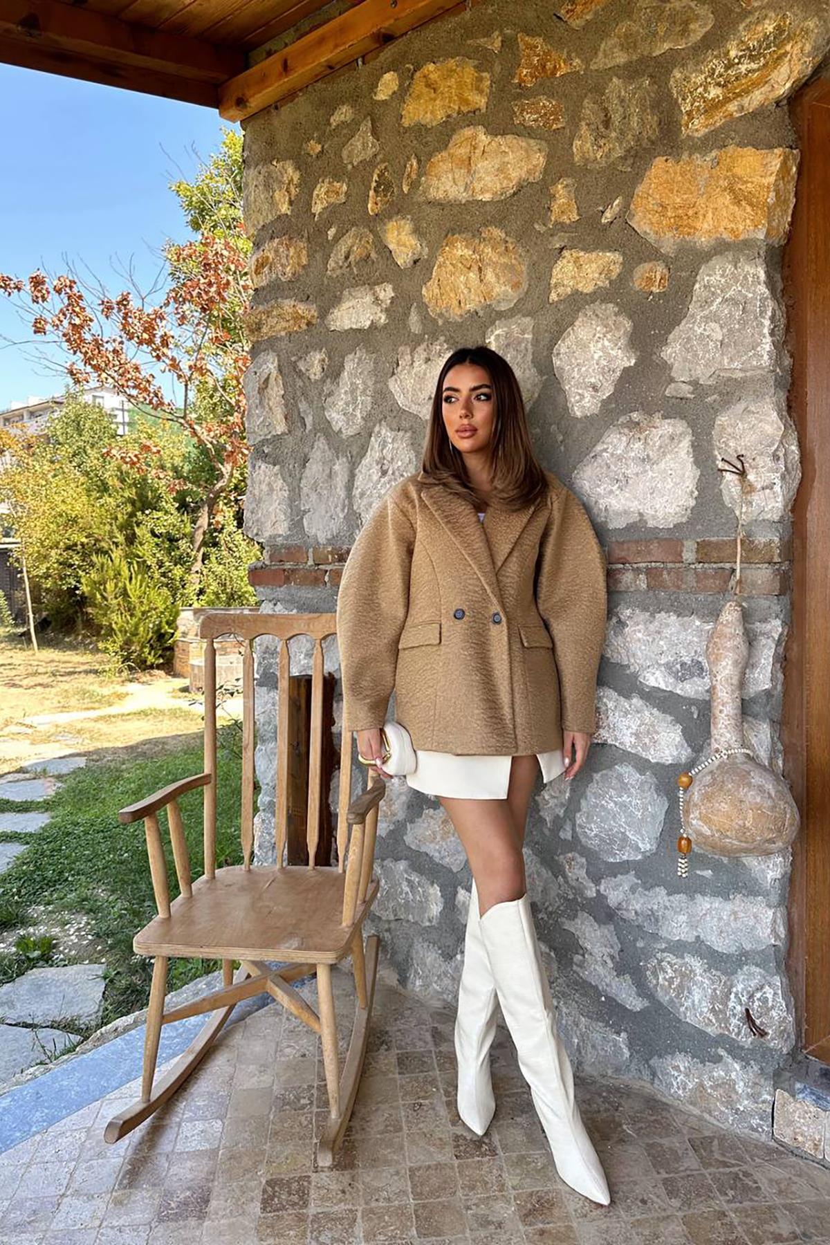 Toptan Camel İki Düğmeli Manto