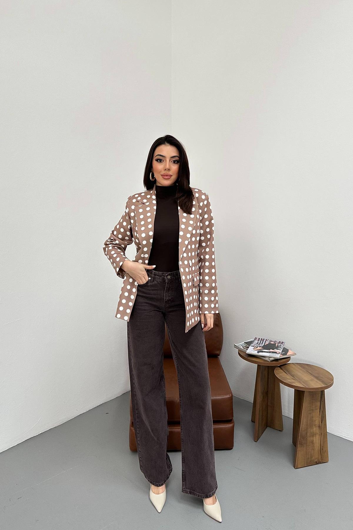 Toptan Camel Puantiyeli Blazer Ceket