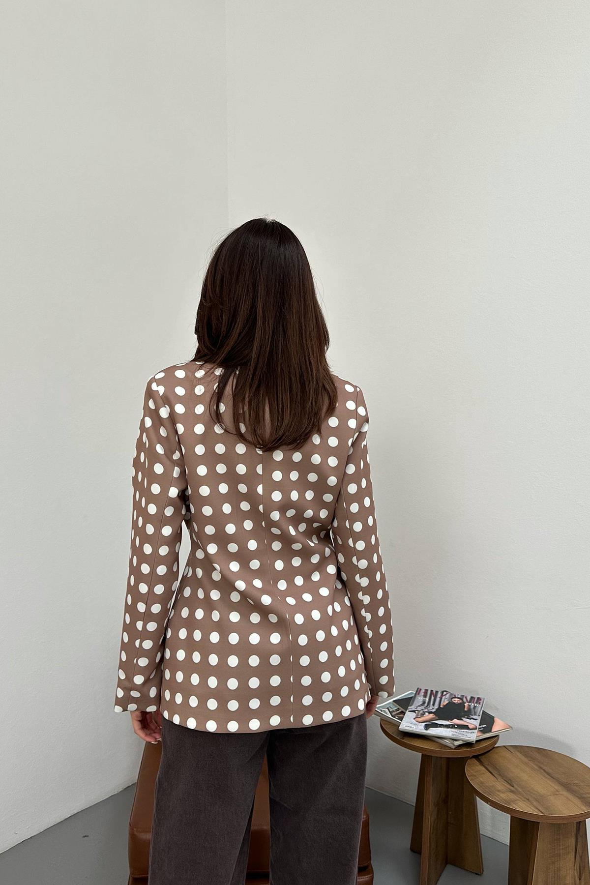 Toptan Camel Puantiyeli Blazer Ceket