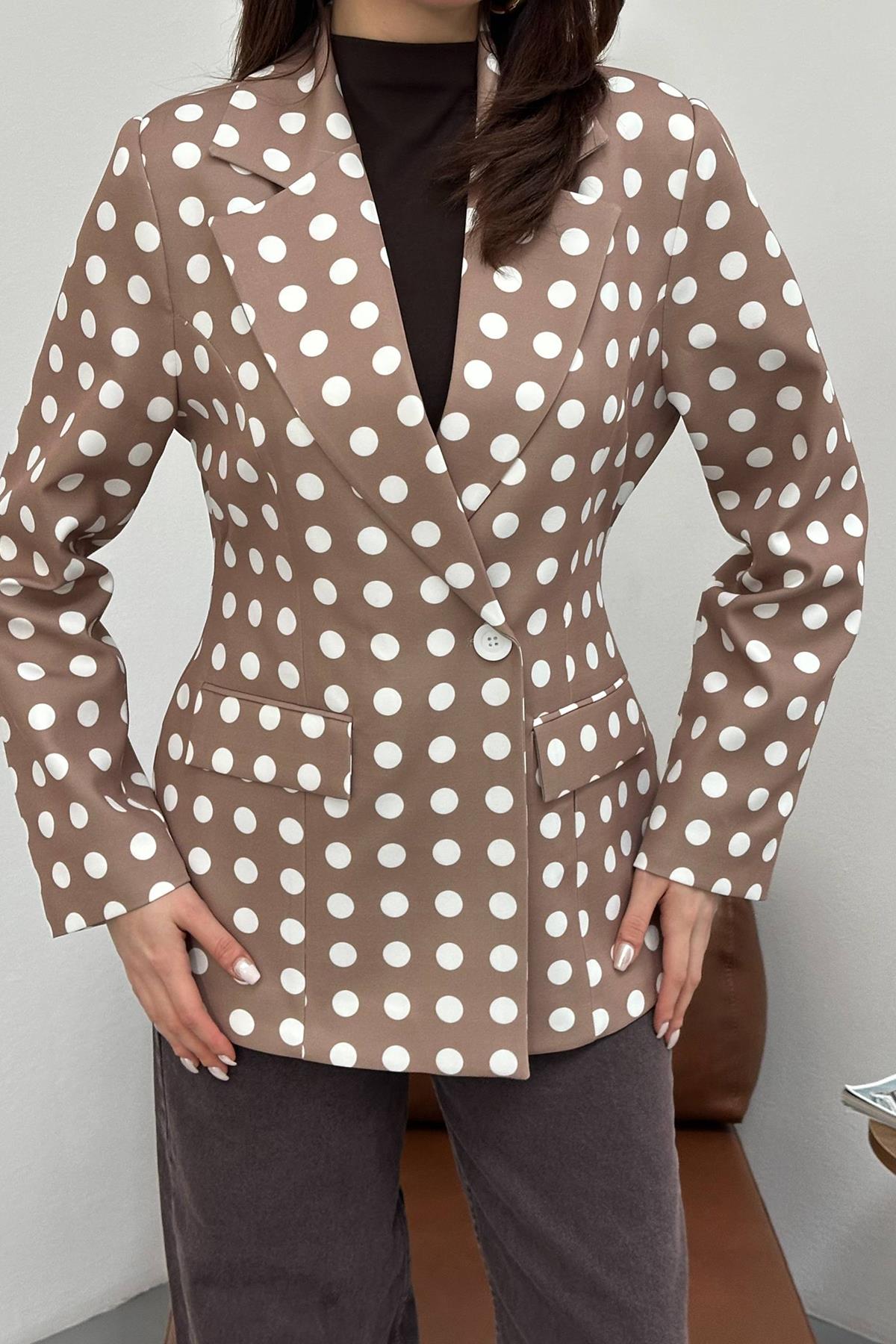 Toptan Camel Puantiyeli Blazer Ceket