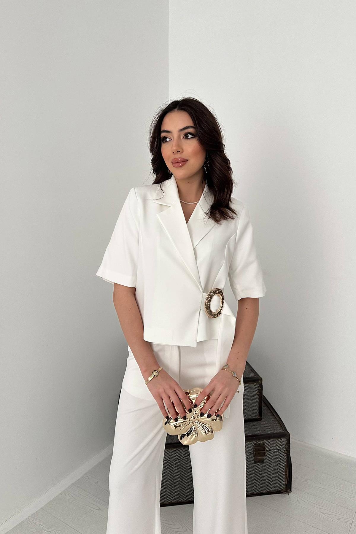 Toptan Ekru Tek Tokalı Ceket Ve Pantolon Takım