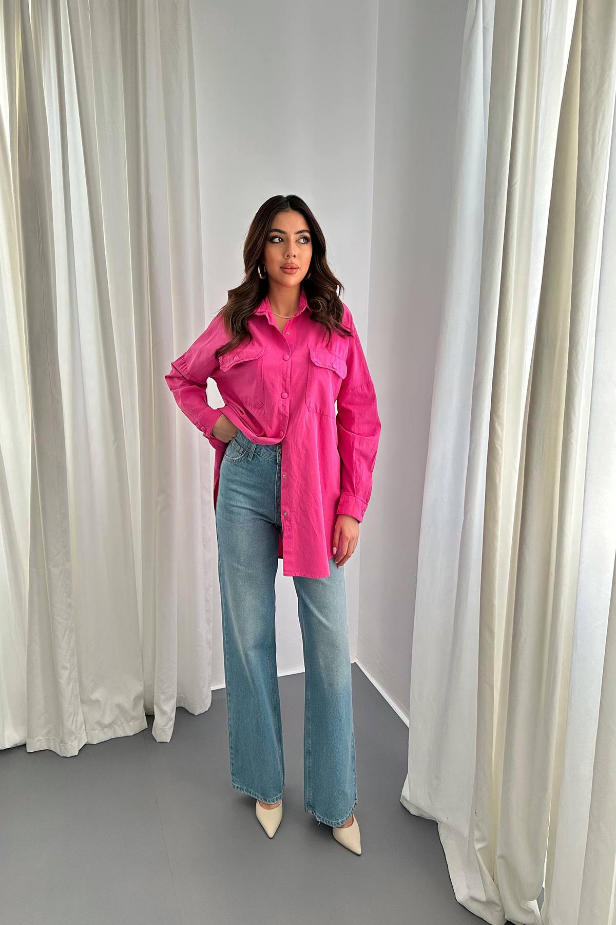 Wholesale Fuchsia Double Pocket Flap Snap Shirt