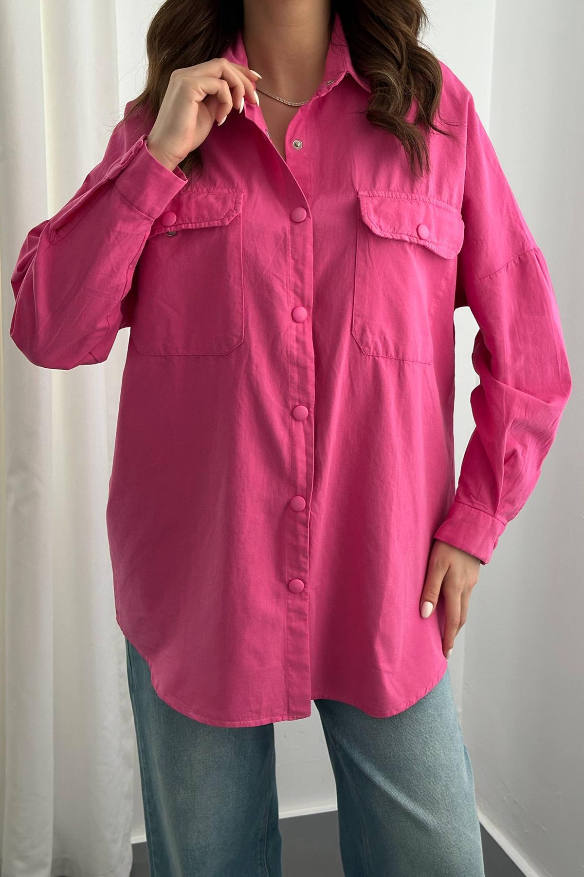 Wholesale Fuchsia Double Pocket Flap Snap Shirt