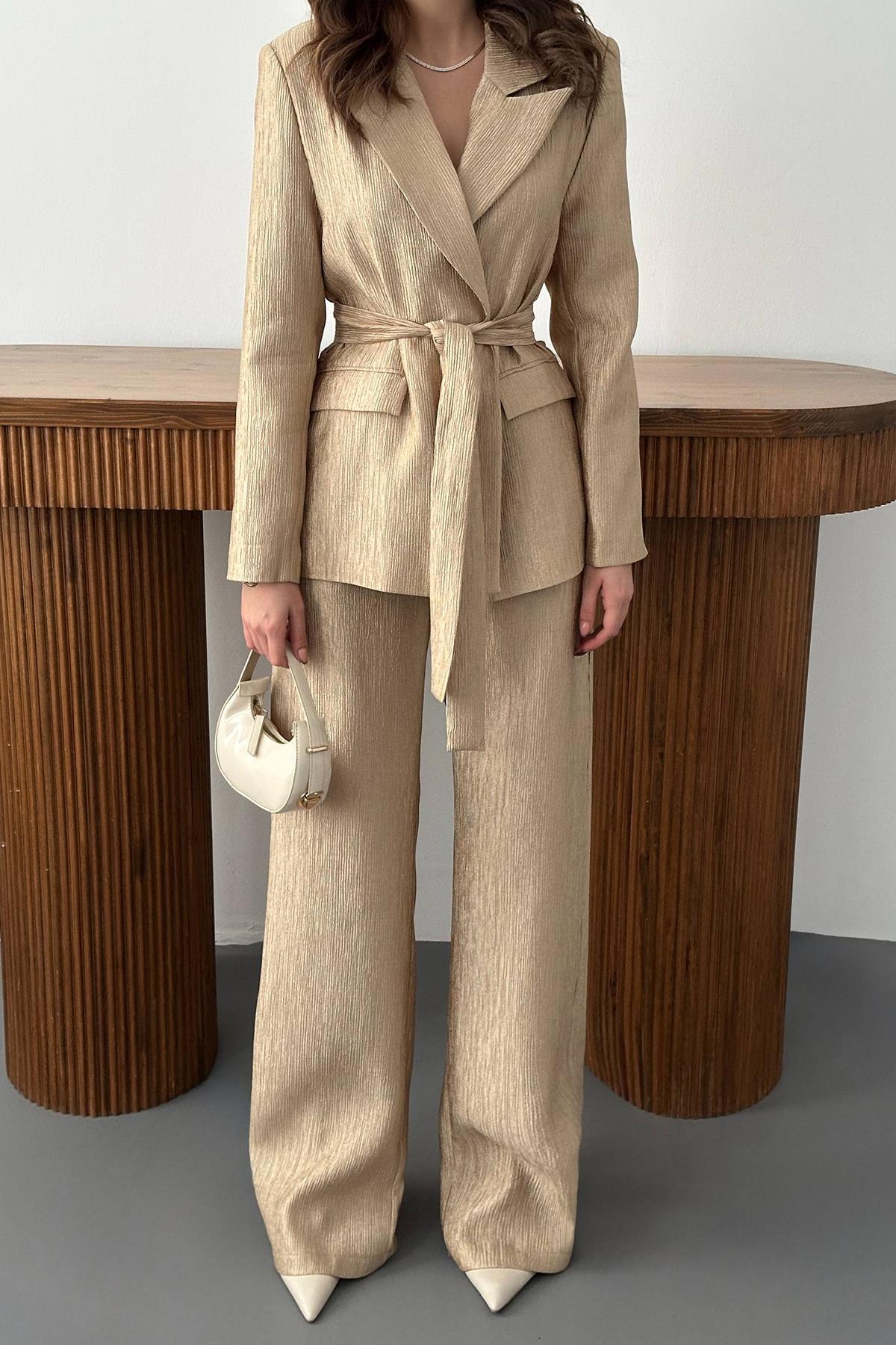 Toptan Gold Parlak Beli Kuşaklı Takım