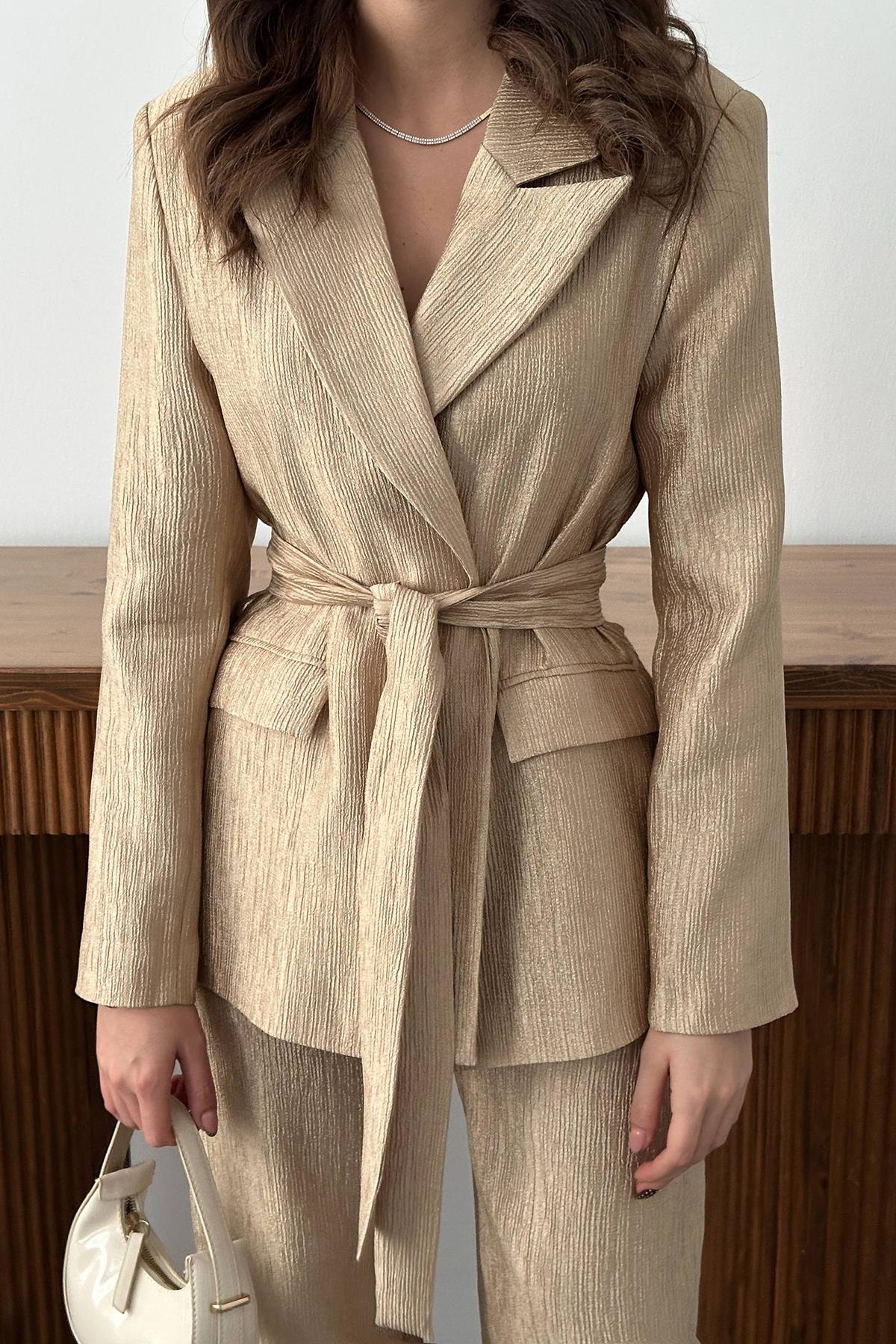 Toptan Gold Parlak Beli Kuşaklı Takım