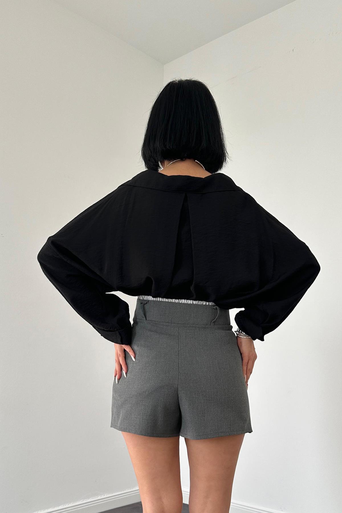 Toptan Gri Beli Lastikli Etek Şort