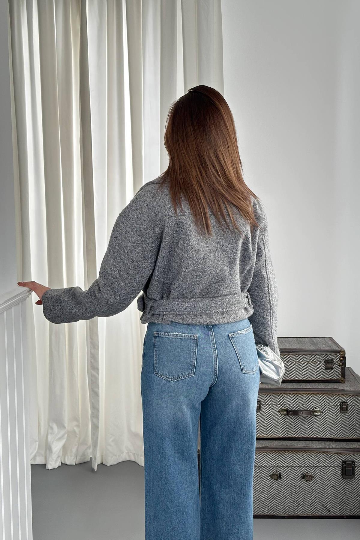 Toptan Gri Kuşgözü Kaşe Manto