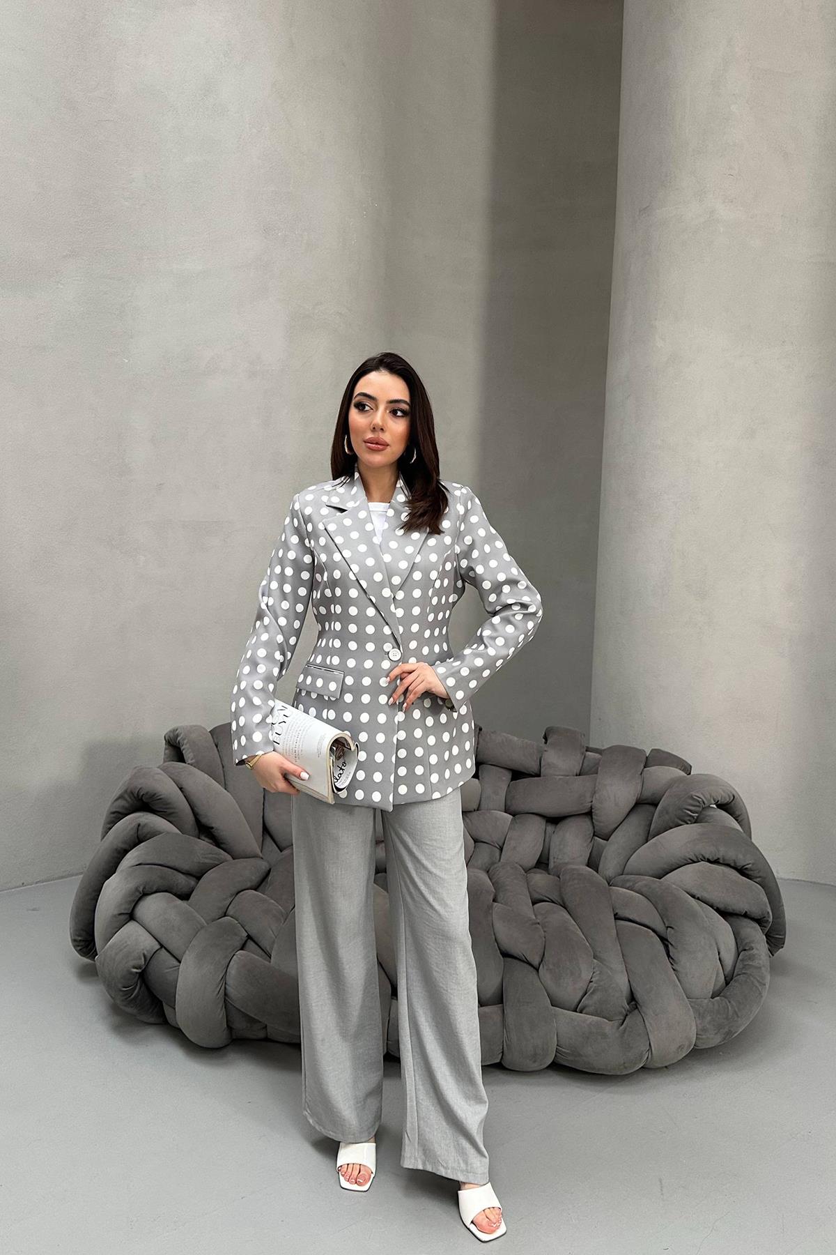 Toptan Gri Puantiyeli Blazer Ceket