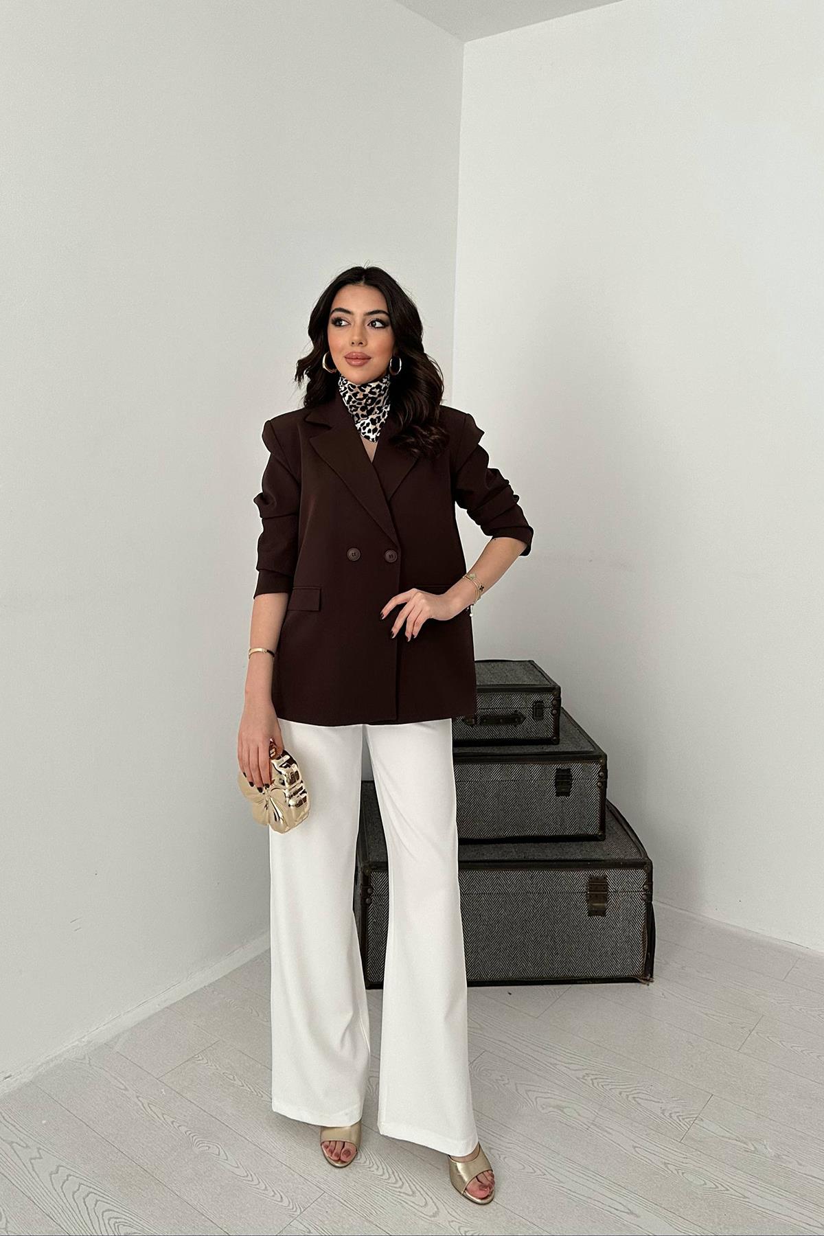 Toptan Kahverengi 2 Düğmeli Blazer Ceket