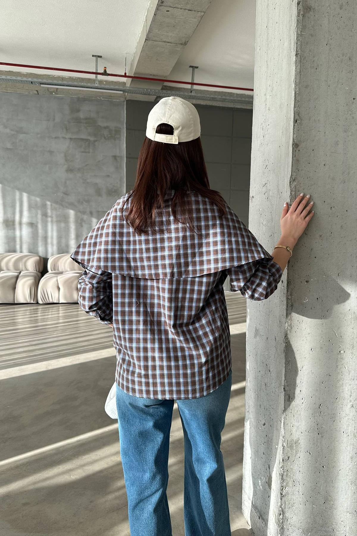 Toptan Kahverengi Ekose Gömlek