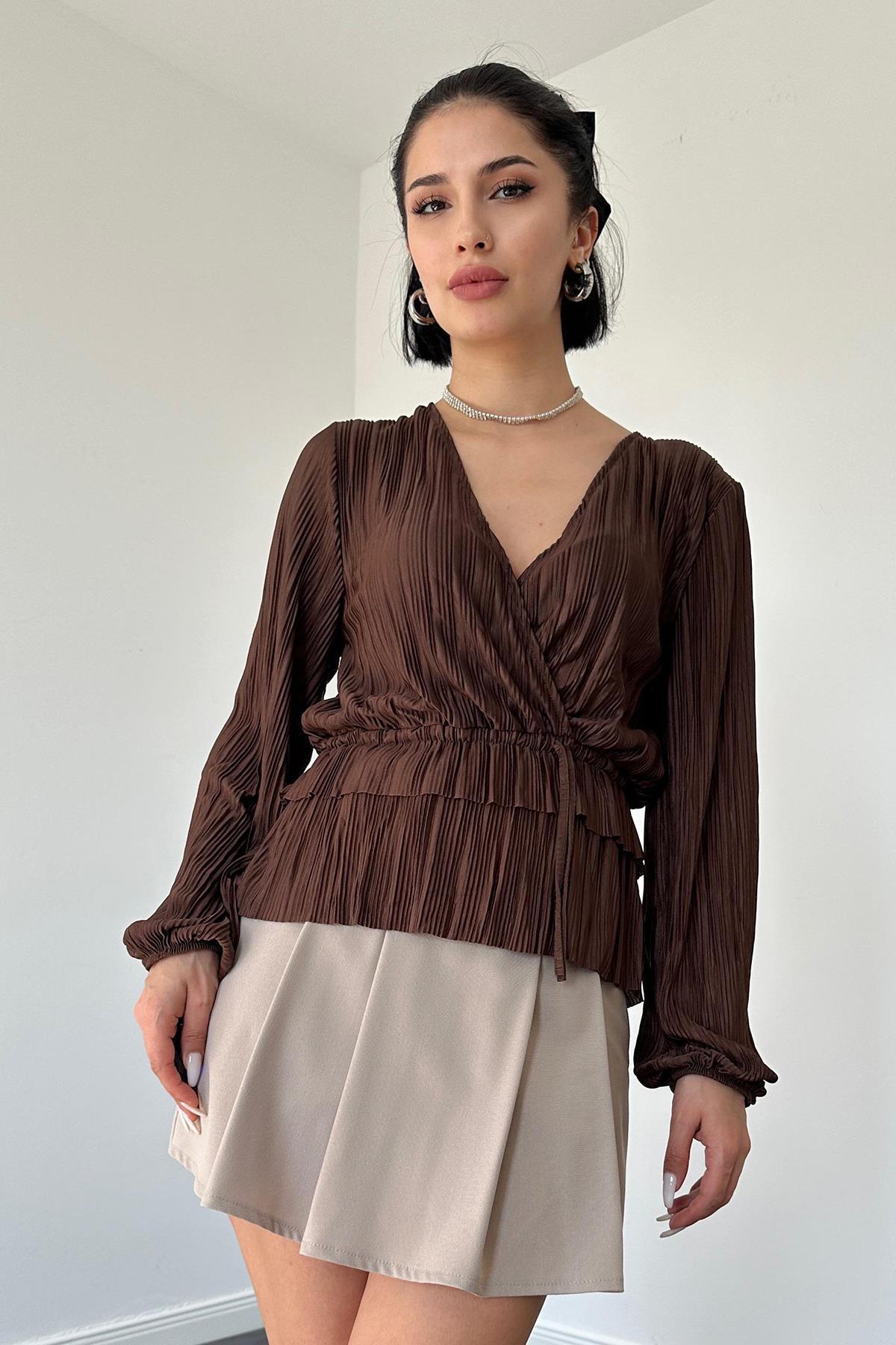 Wholesale Brown Ruffle Blouse