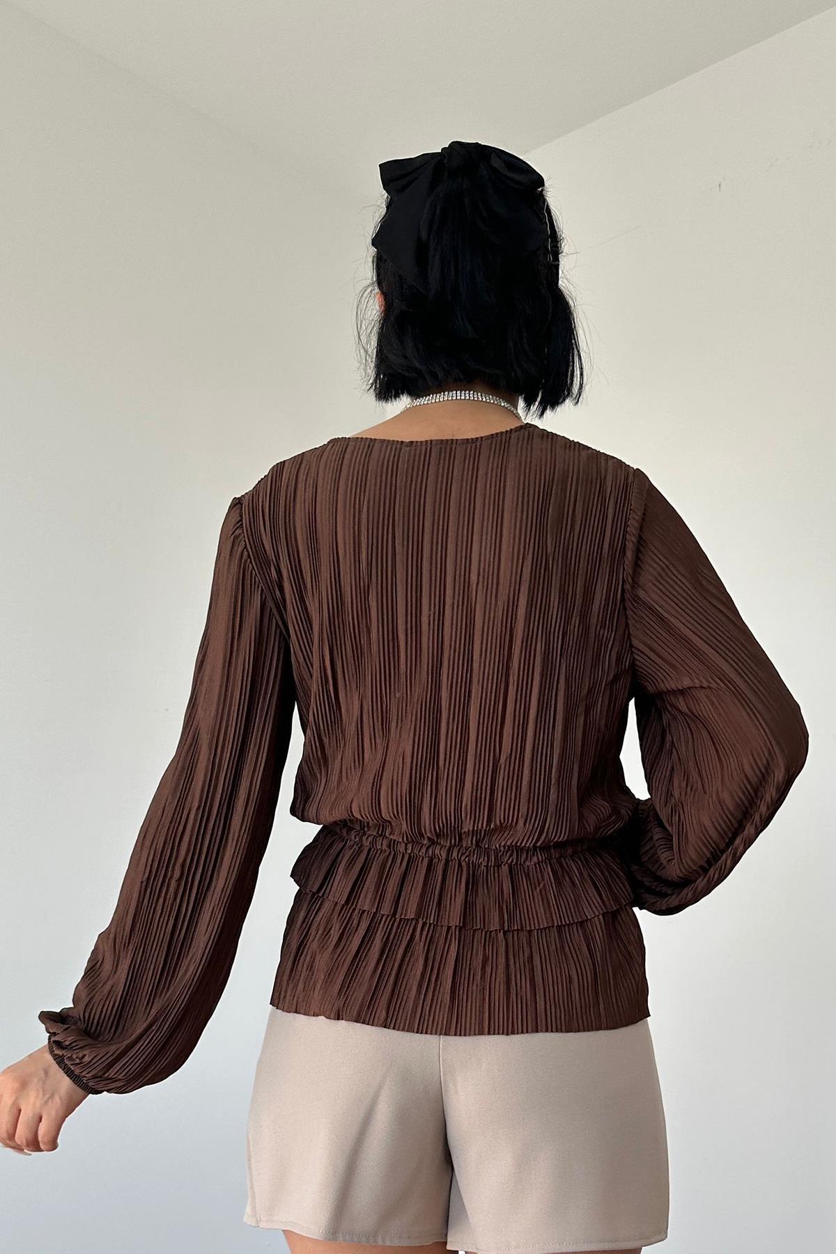 Wholesale Brown Ruffle Blouse