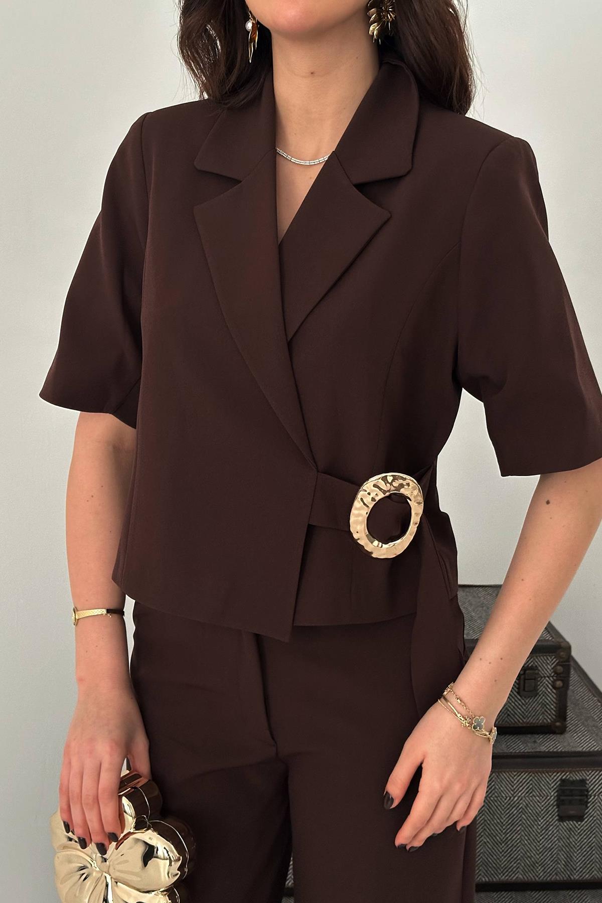 Toptan Kahverengi Tek Tokalı Ceket Ve Pantolon Takım