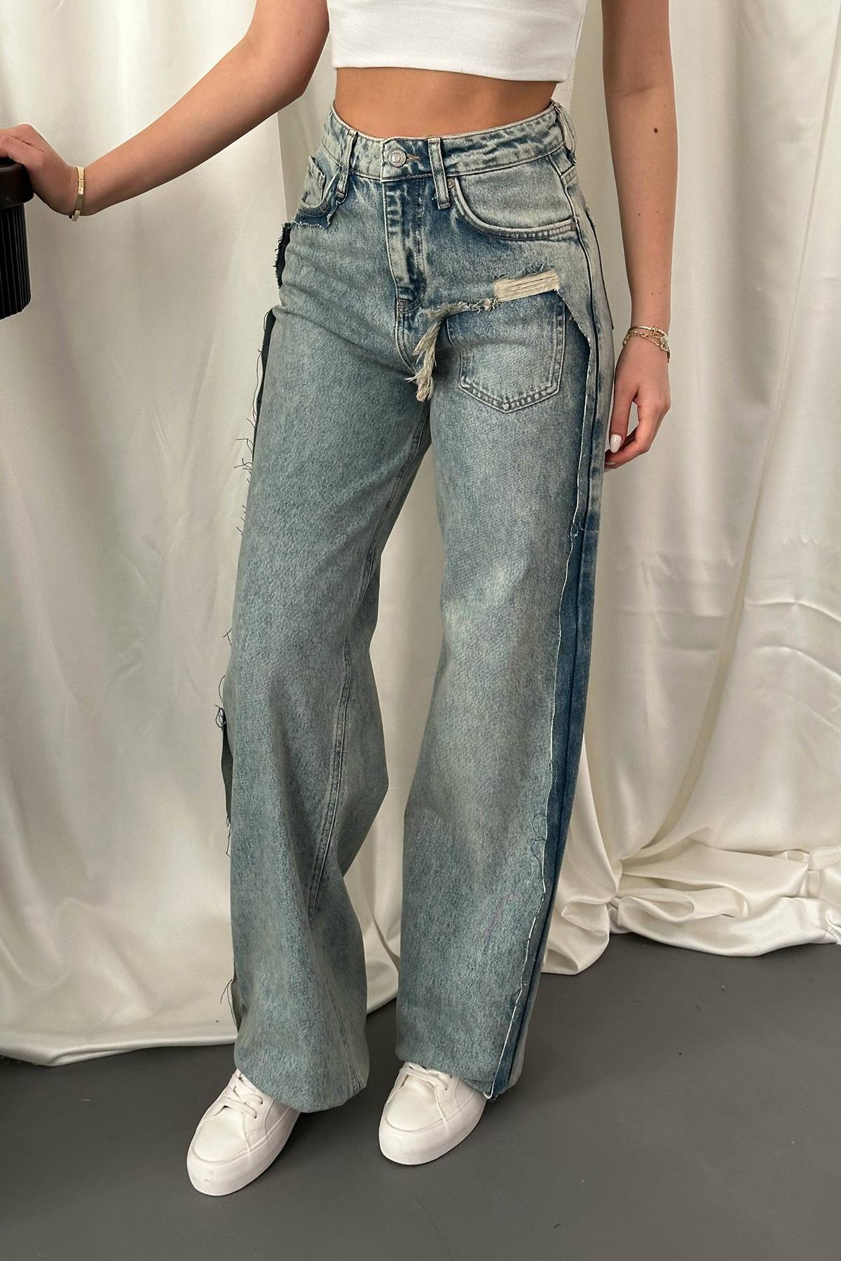 Toptan Kar Yıkama Yan Yırtmaçlı Jeans Pantolon