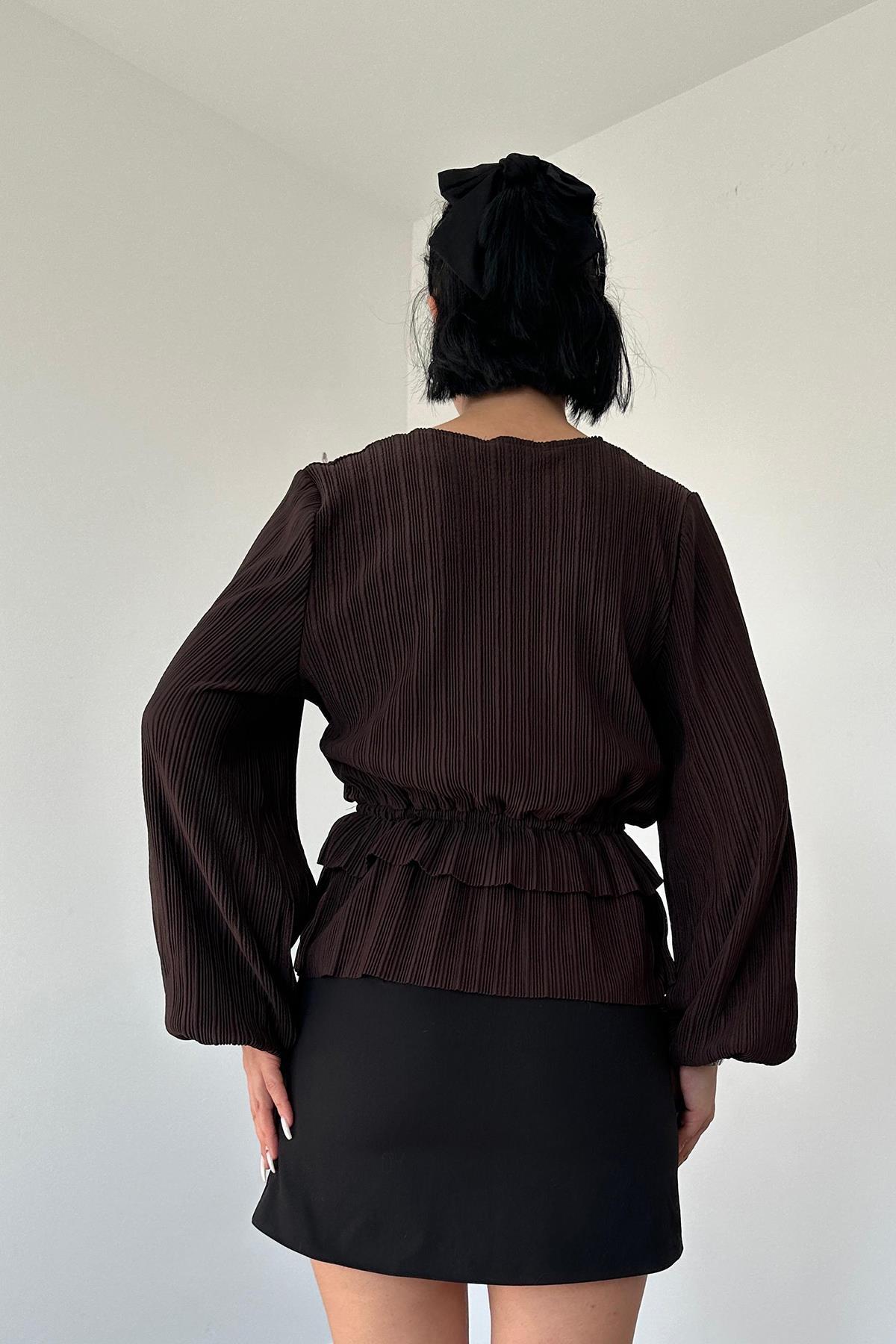 Wholesale Dark Brown Ruffle Blouse