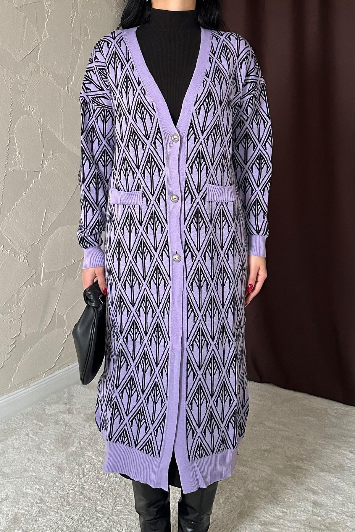 Wholesale Lilac Buttoned Knitted Cardigan