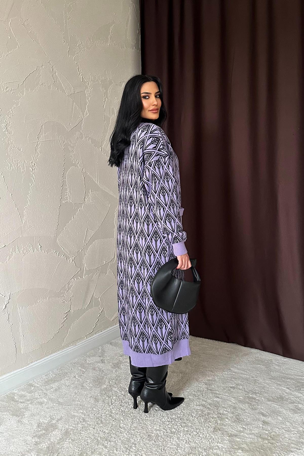 Wholesale Lilac Buttoned Knitted Cardigan