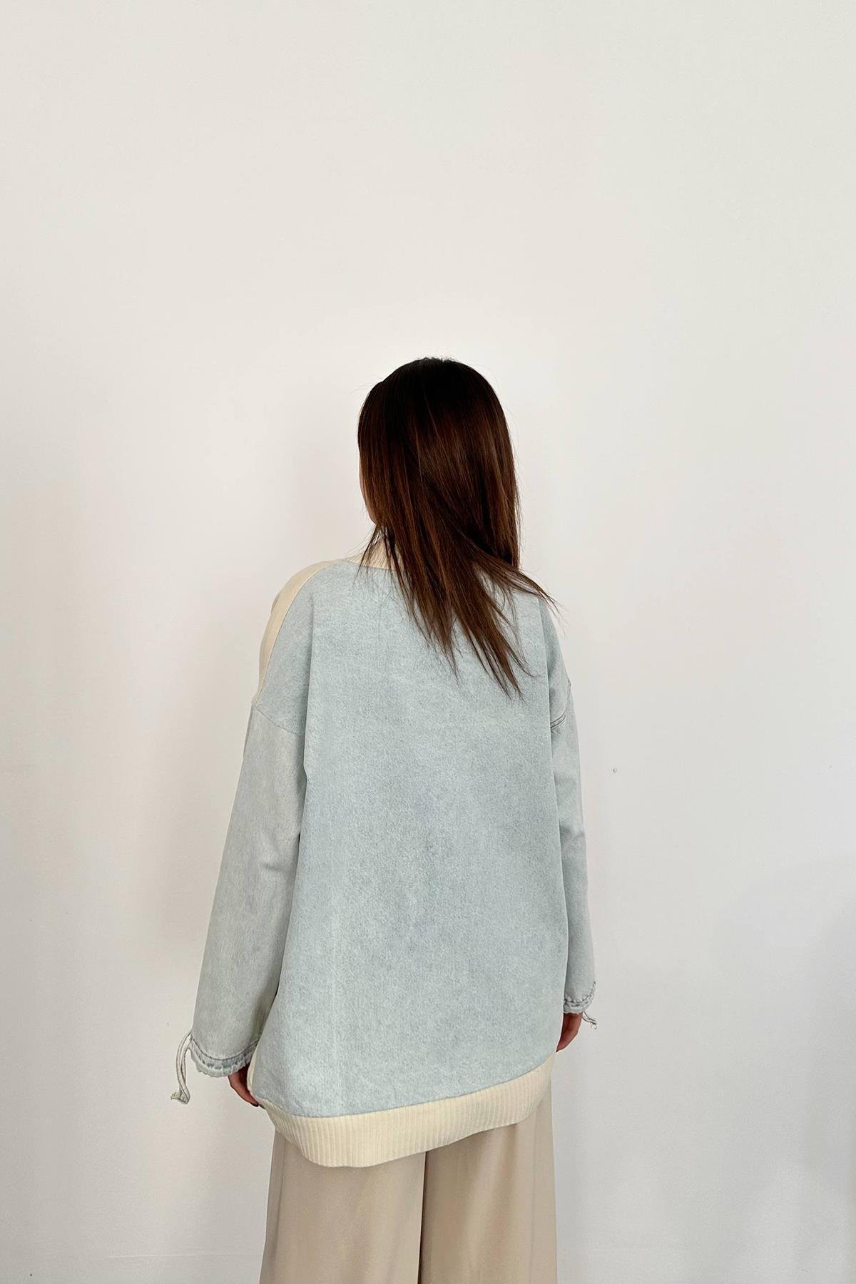 Wholesale Blue Garnished Denim Cardigan