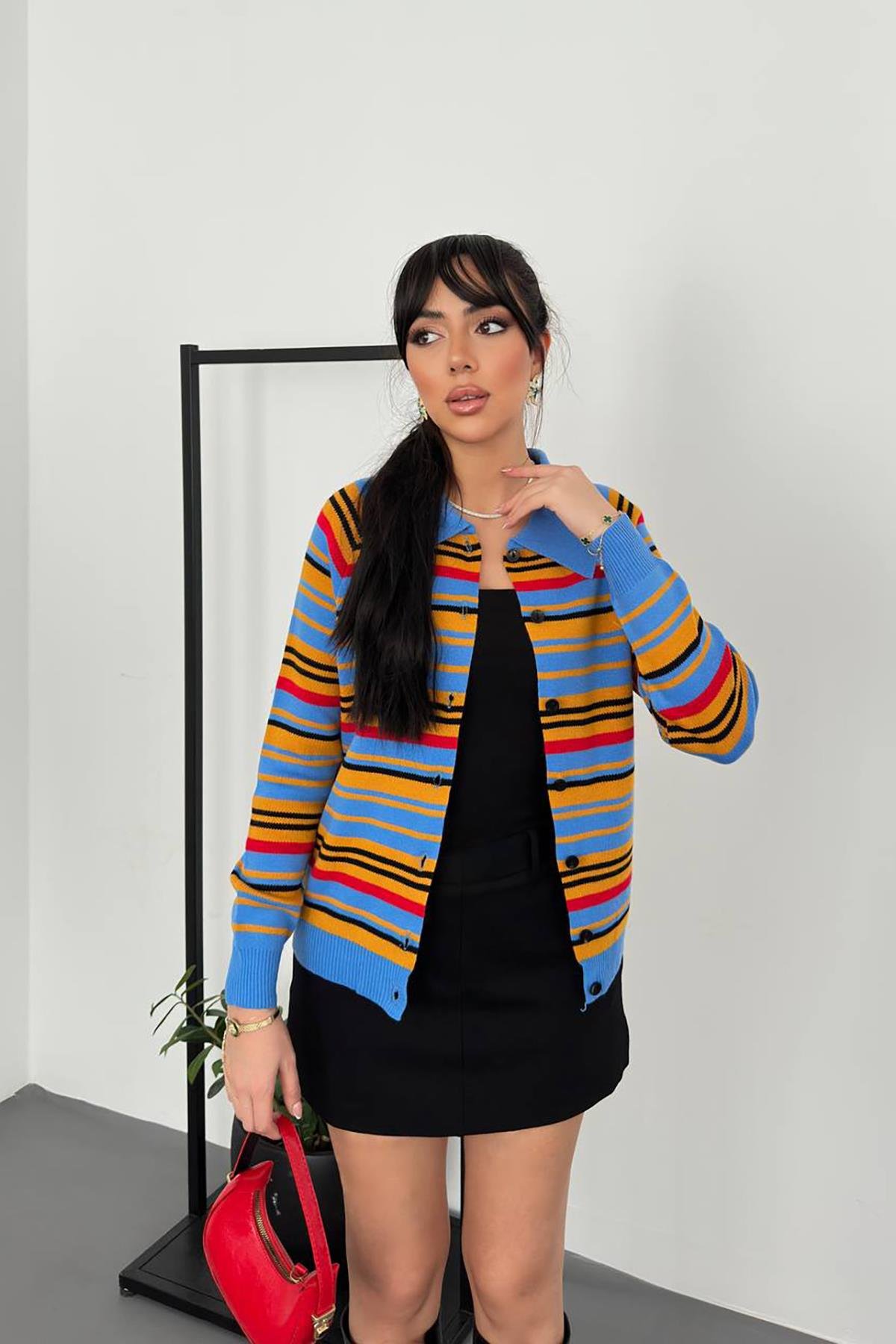 Wholesale Blue Colored Knitted Cardigan