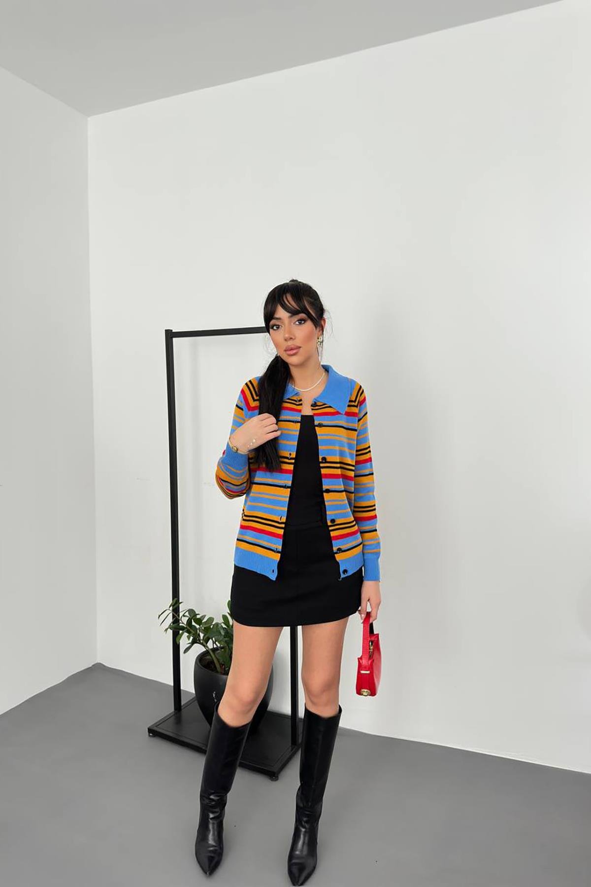 Wholesale Blue Colored Knitted Cardigan