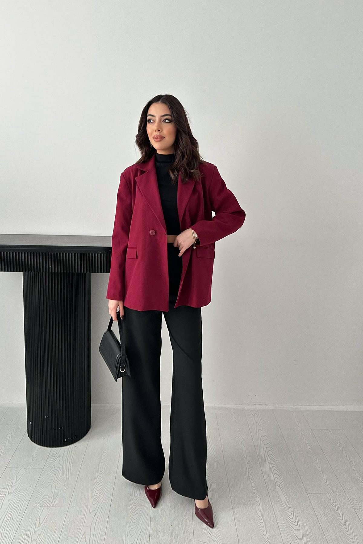 Toptan Mürdüm 2 Düğmeli Blazer Ceket