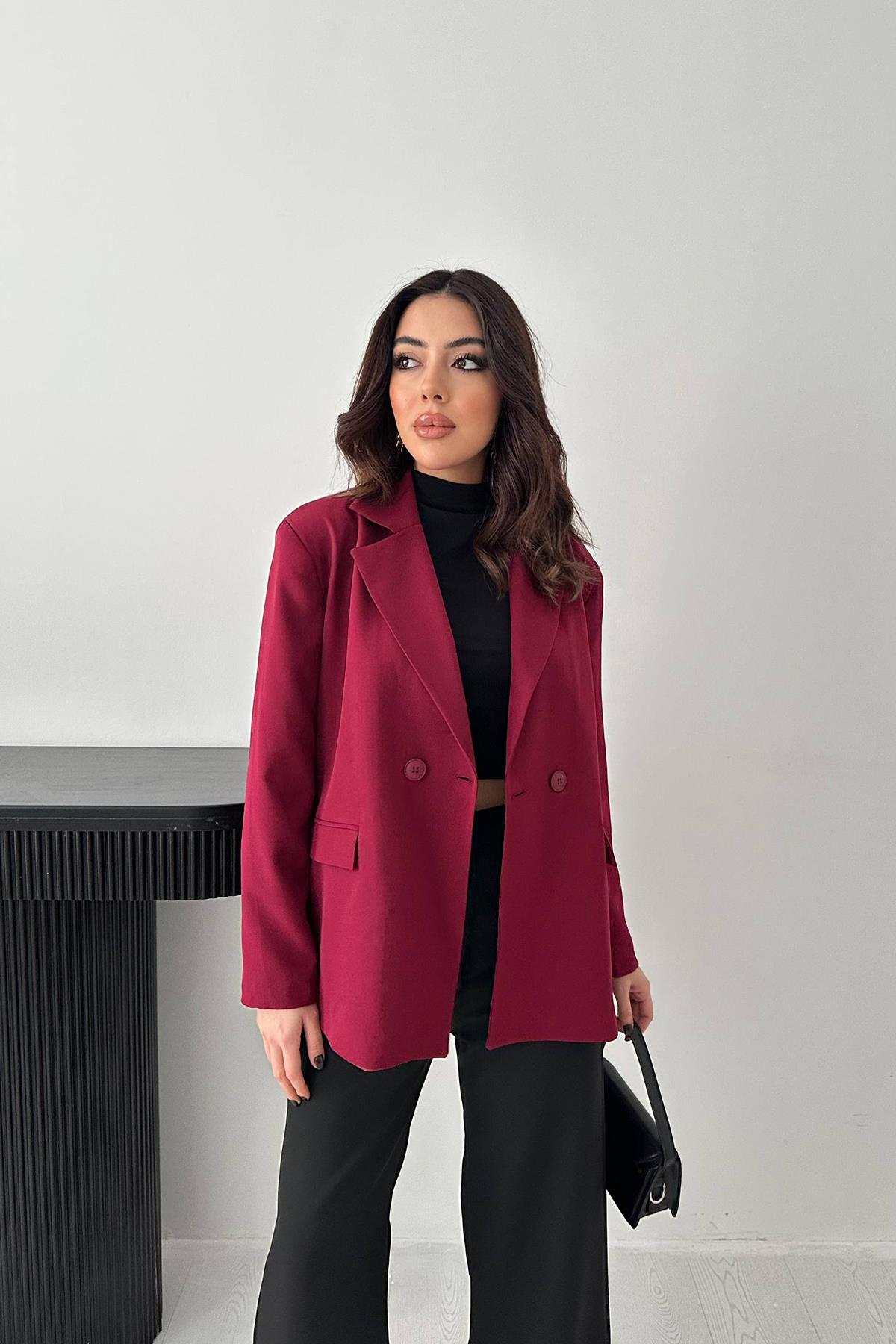 Toptan Mürdüm 2 Düğmeli Blazer Ceket