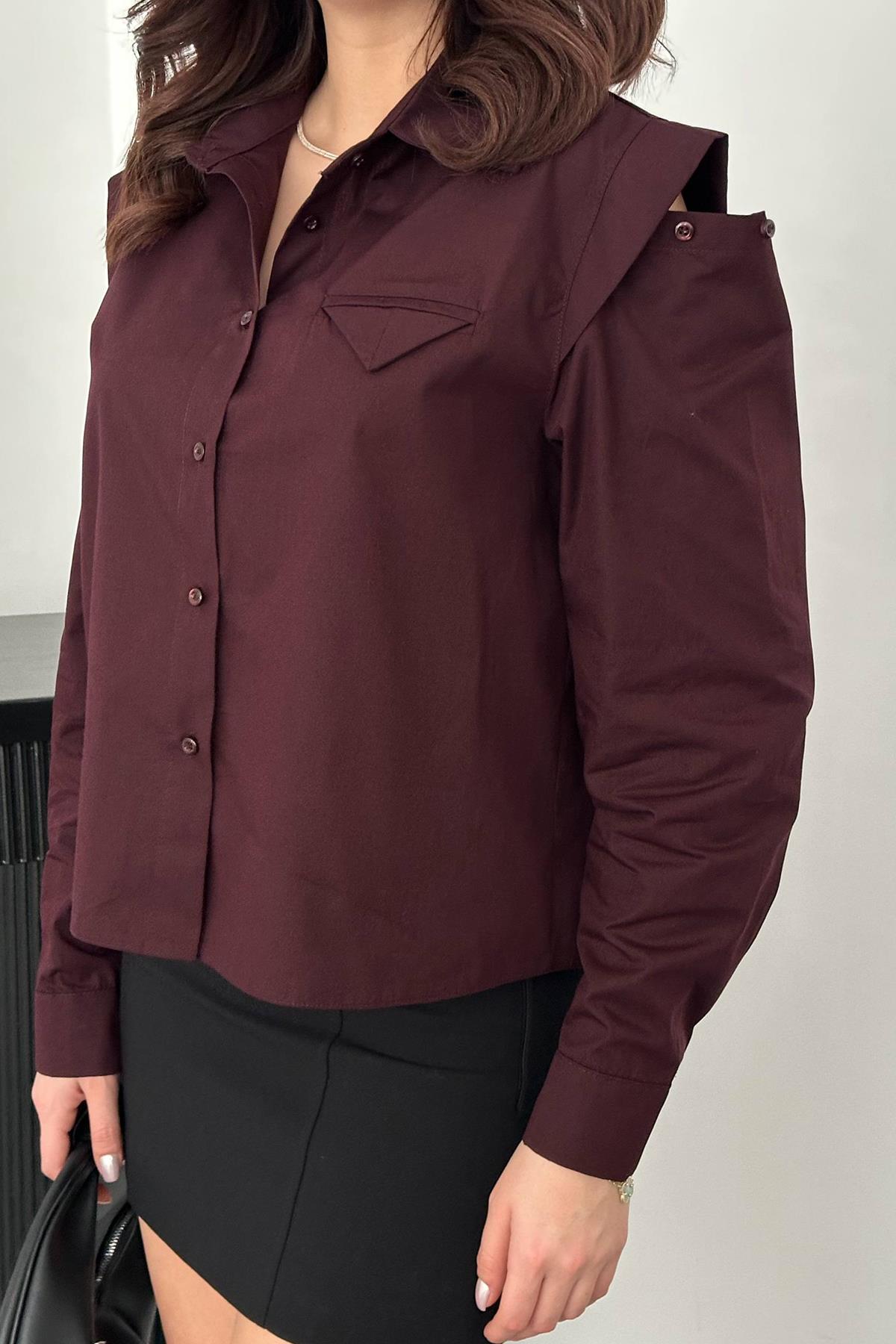 Toptan Mürdüm Peto Cepli Poplin Gömlek