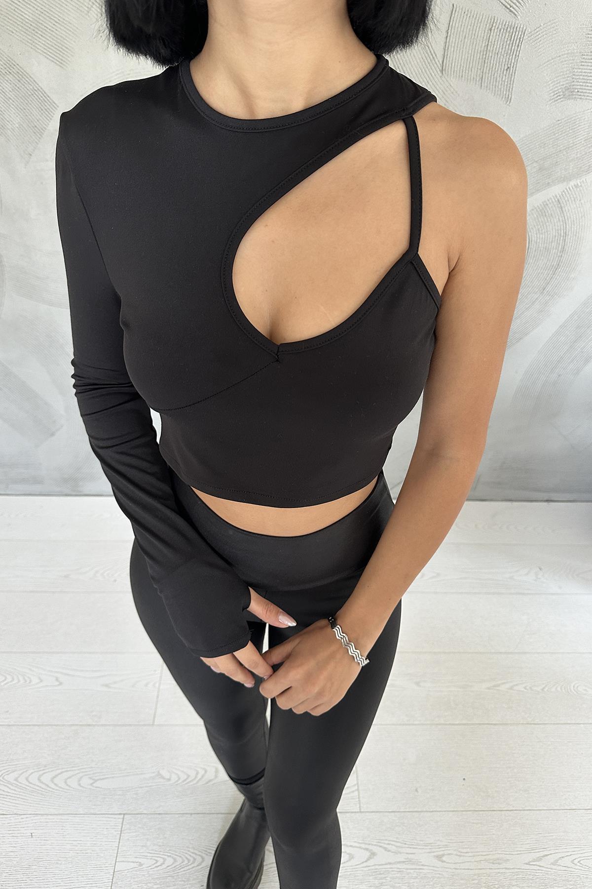 Toptan Siyah Asimetrik Crop