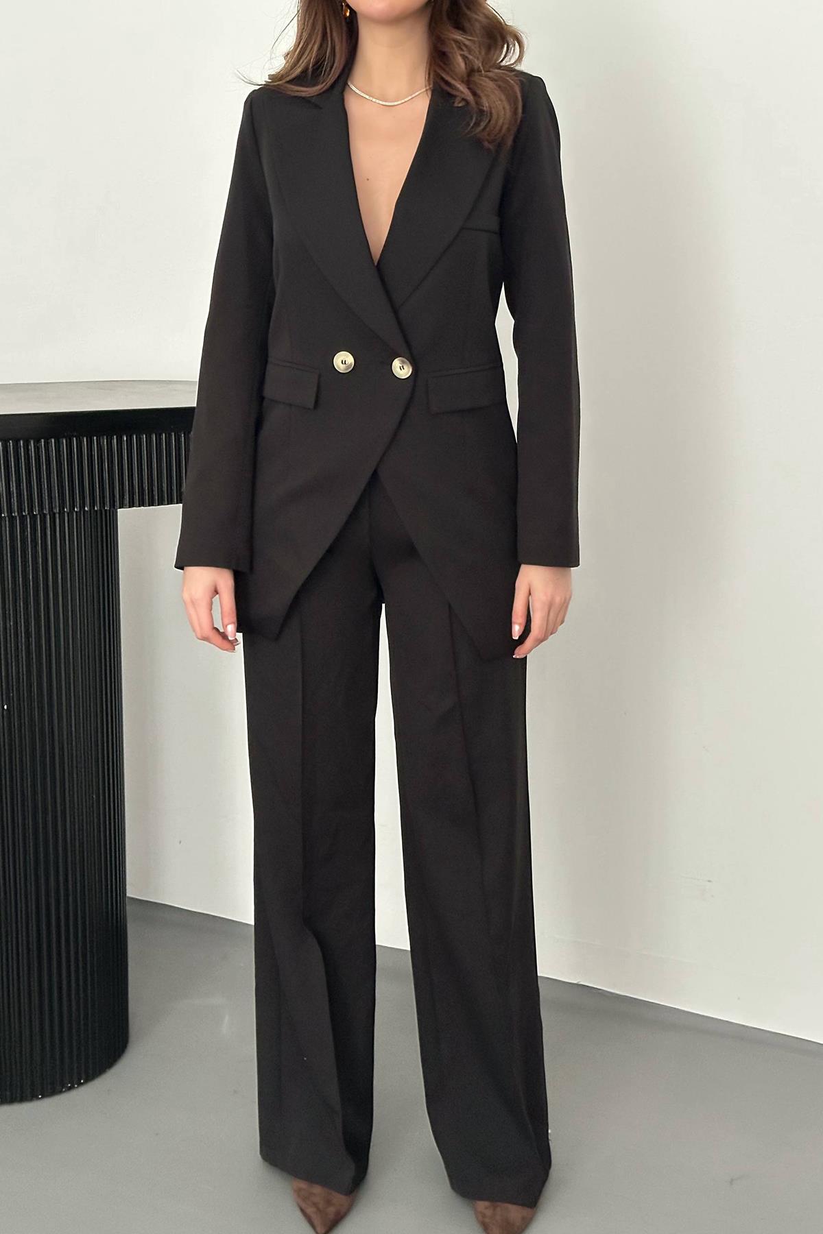 Toptan Siyah Atlas Ceket ve Pantolon Takım