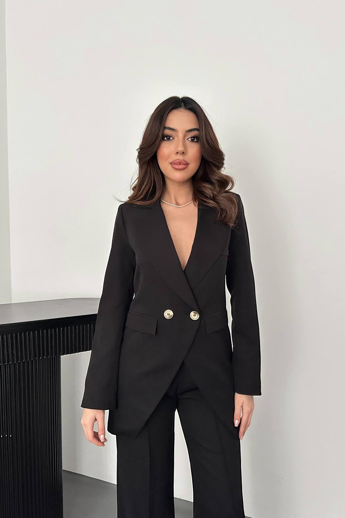 Toptan Siyah Atlas Ceket ve Pantolon Takım