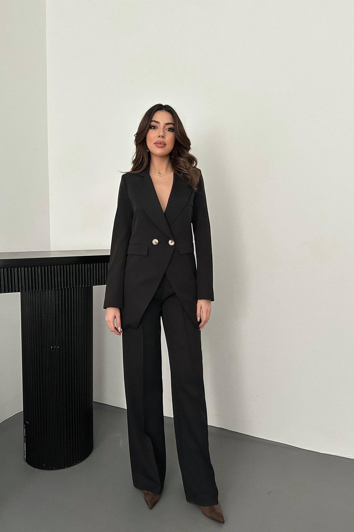 Toptan Siyah Atlas Ceket ve Pantolon Takım