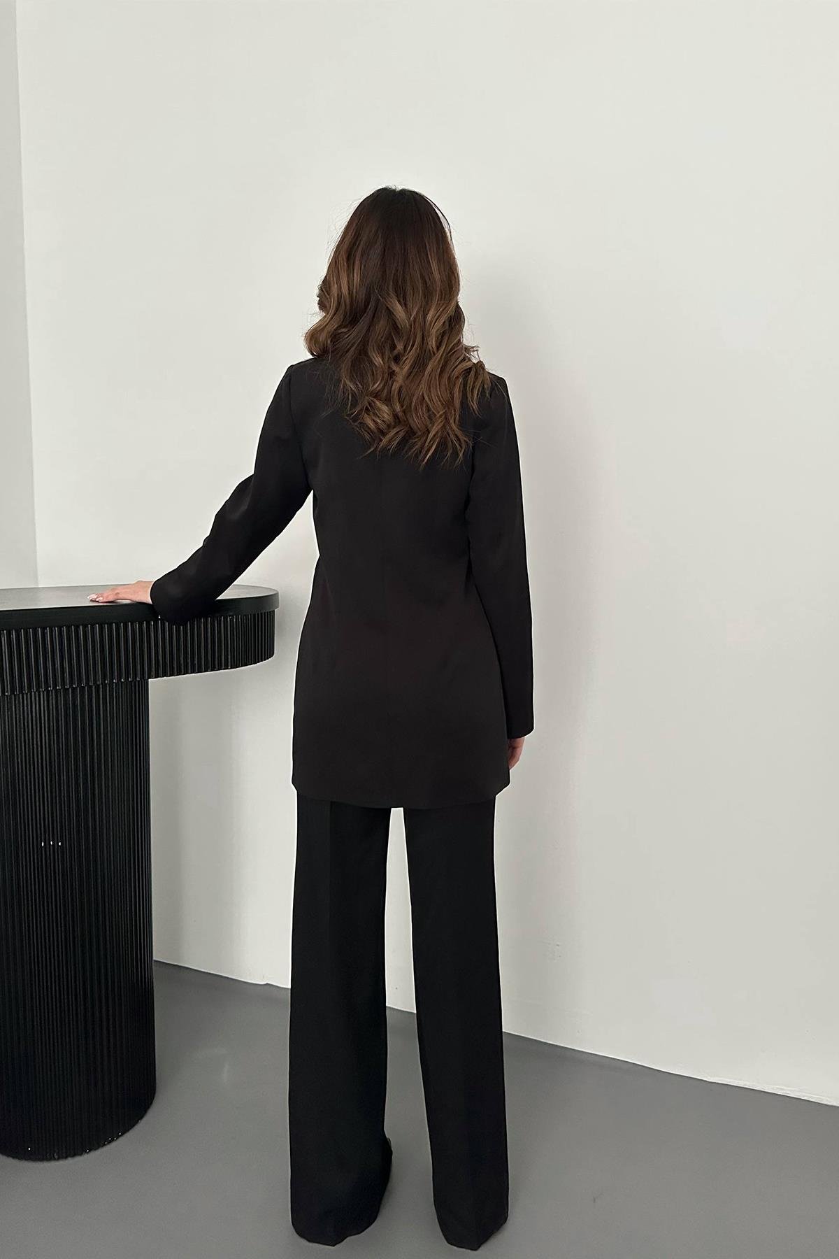 Toptan Siyah Atlas Ceket ve Pantolon Takım