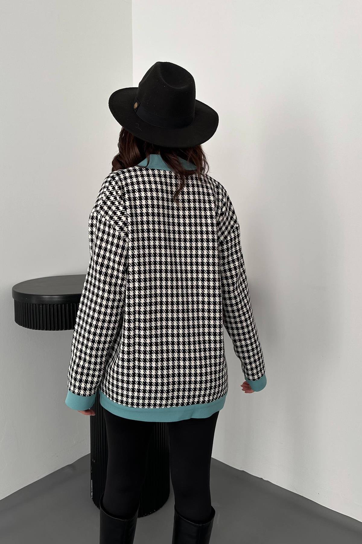 Wholesale Black Atlas Garnished Houndstooth Cardigan