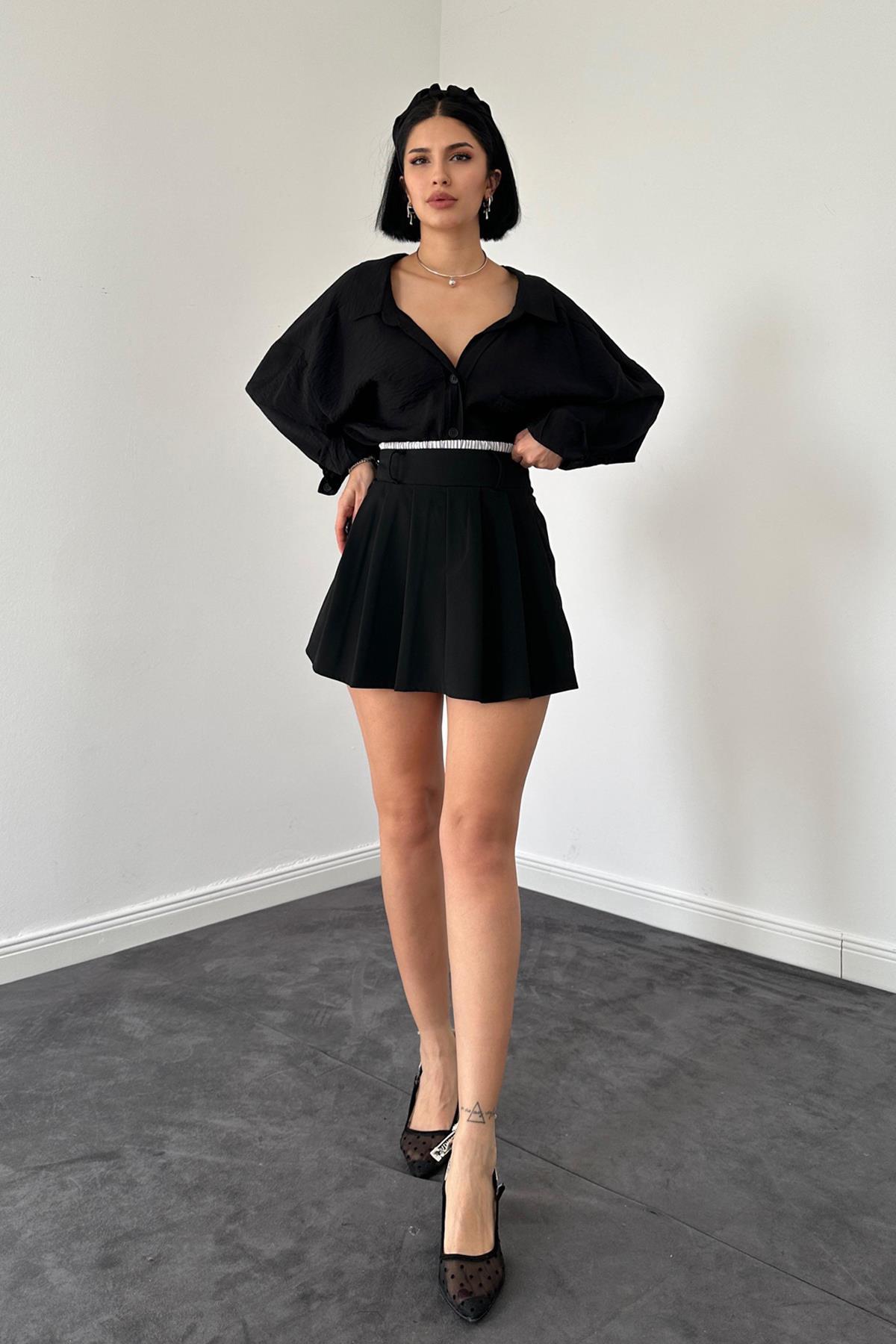 Toptan Siyah Beli Lastikli Etek Şort