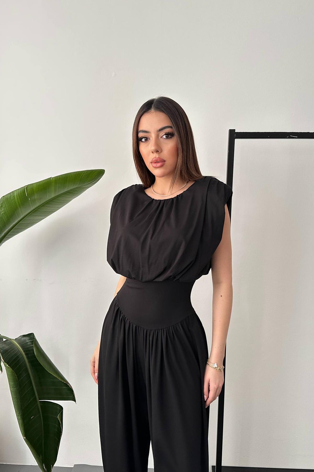 Toptan Siyah Büzgülü Tulum