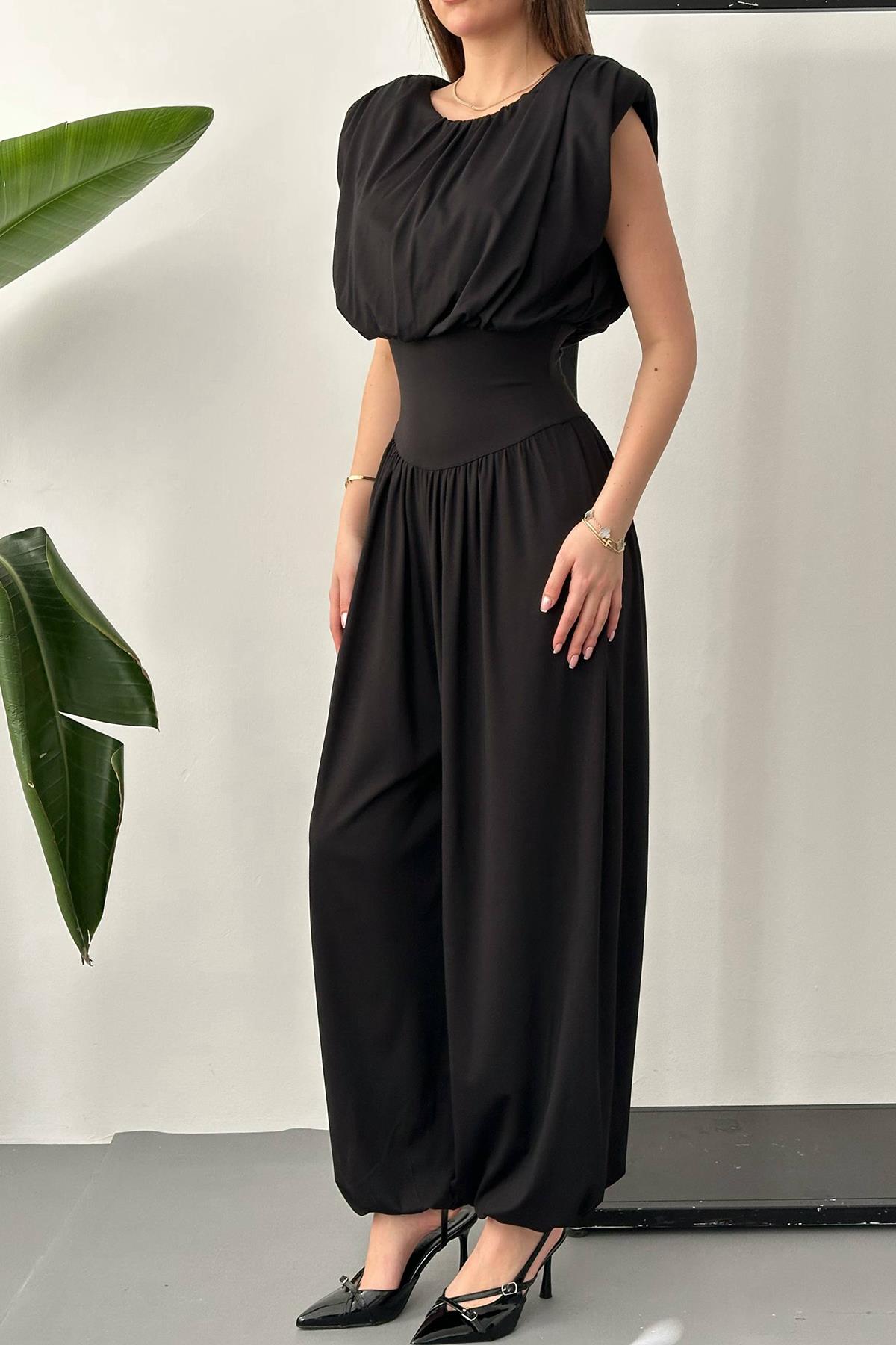 Toptan Siyah Büzgülü Tulum