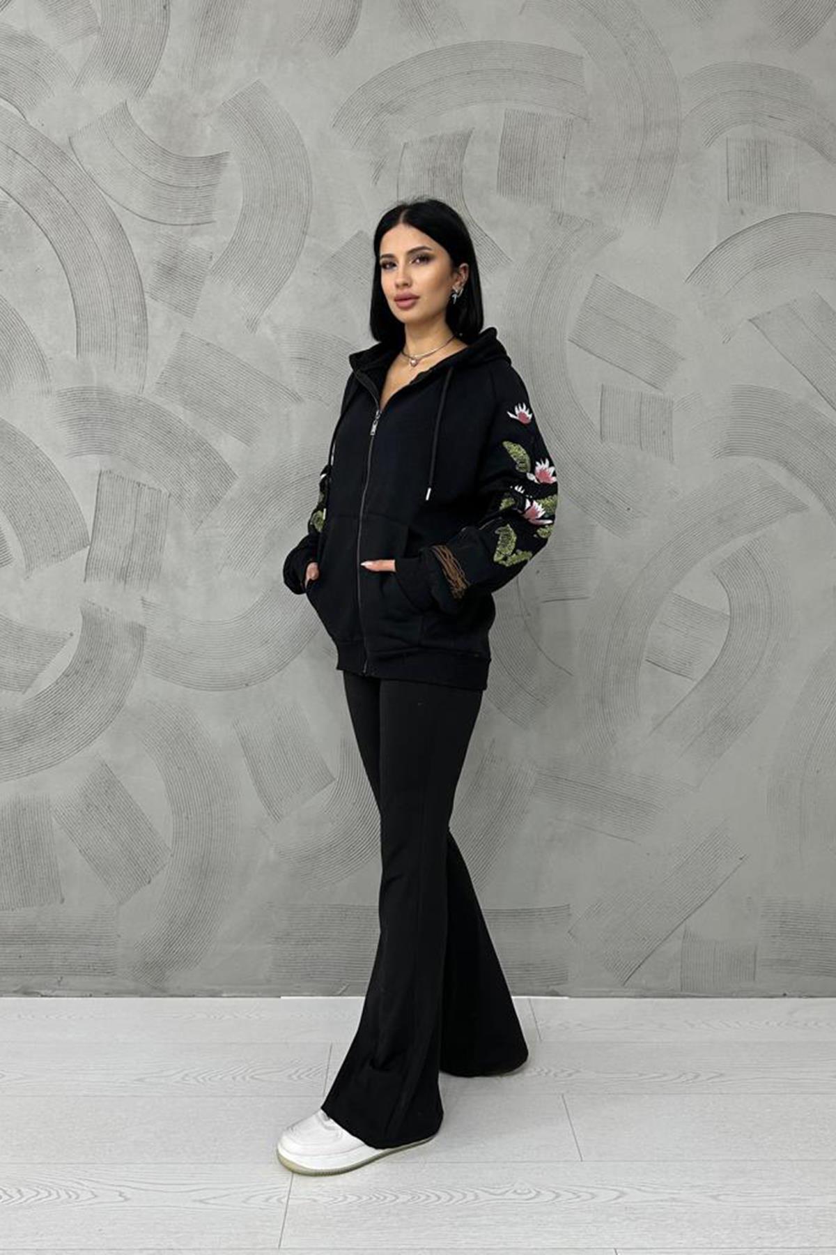 Wholesale Black Embroidered Sweatshirt