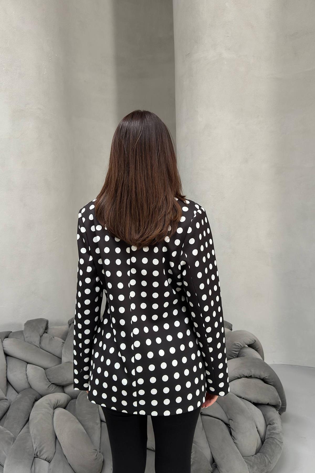 Toptan Siyah Puantiyeli Blazer Ceket